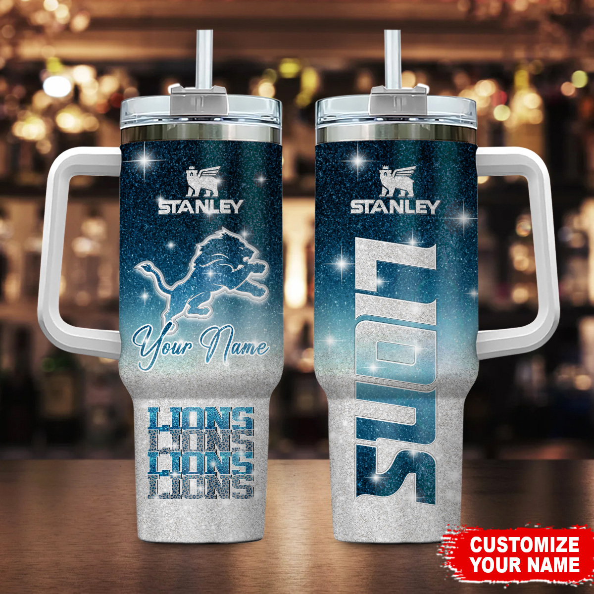 Detroit Lions NFL Glitter Custom Stanley Cup 40 oz 30 oz Tumbler With Handle