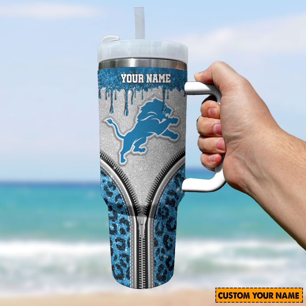 Detroit Lions NFL Glitter Leopard Print Custom Stanley Cup 40 oz 30 oz Tumbler With Handle