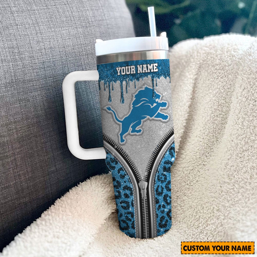Detroit Lions NFL Glitter Leopard Print Custom Stanley Cup 40 oz 30 oz Tumbler With Handle