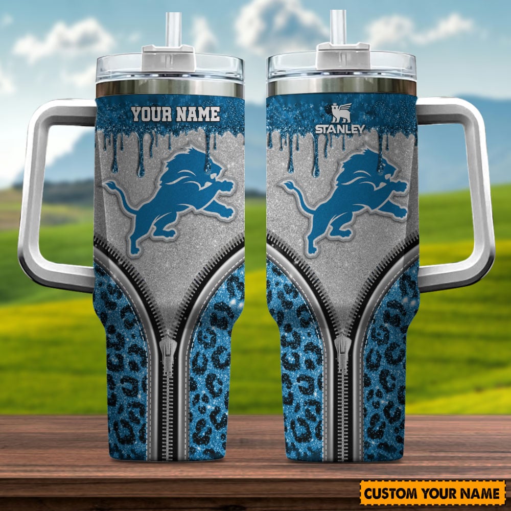 Detroit Lions NFL Glitter Leopard Print Custom Stanley Cup 40 oz 30 oz Tumbler With Handle