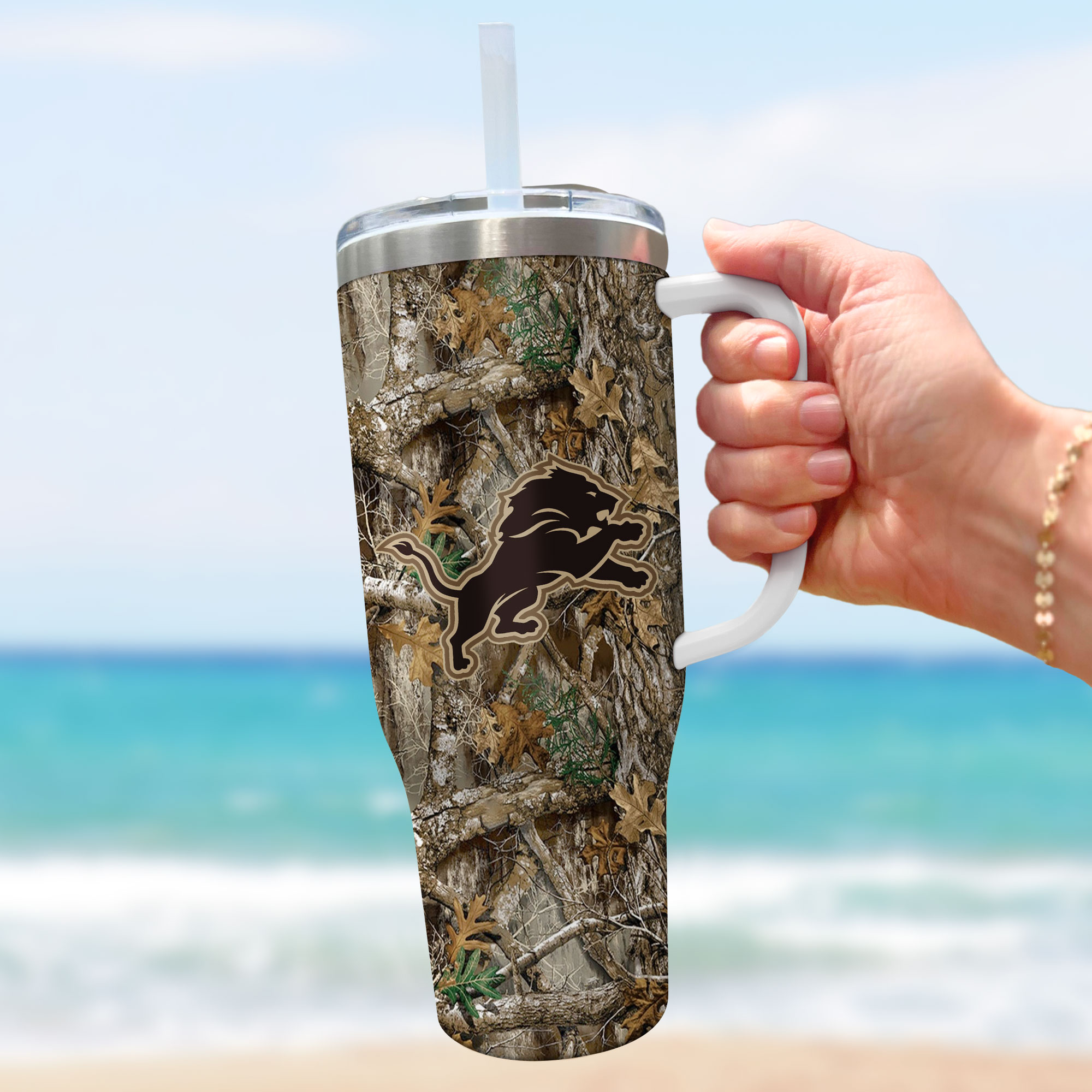 Detroit Lions NFL Hunting Realtree Custom Stanley Cup 40 oz 30 oz Tumbler With Handle