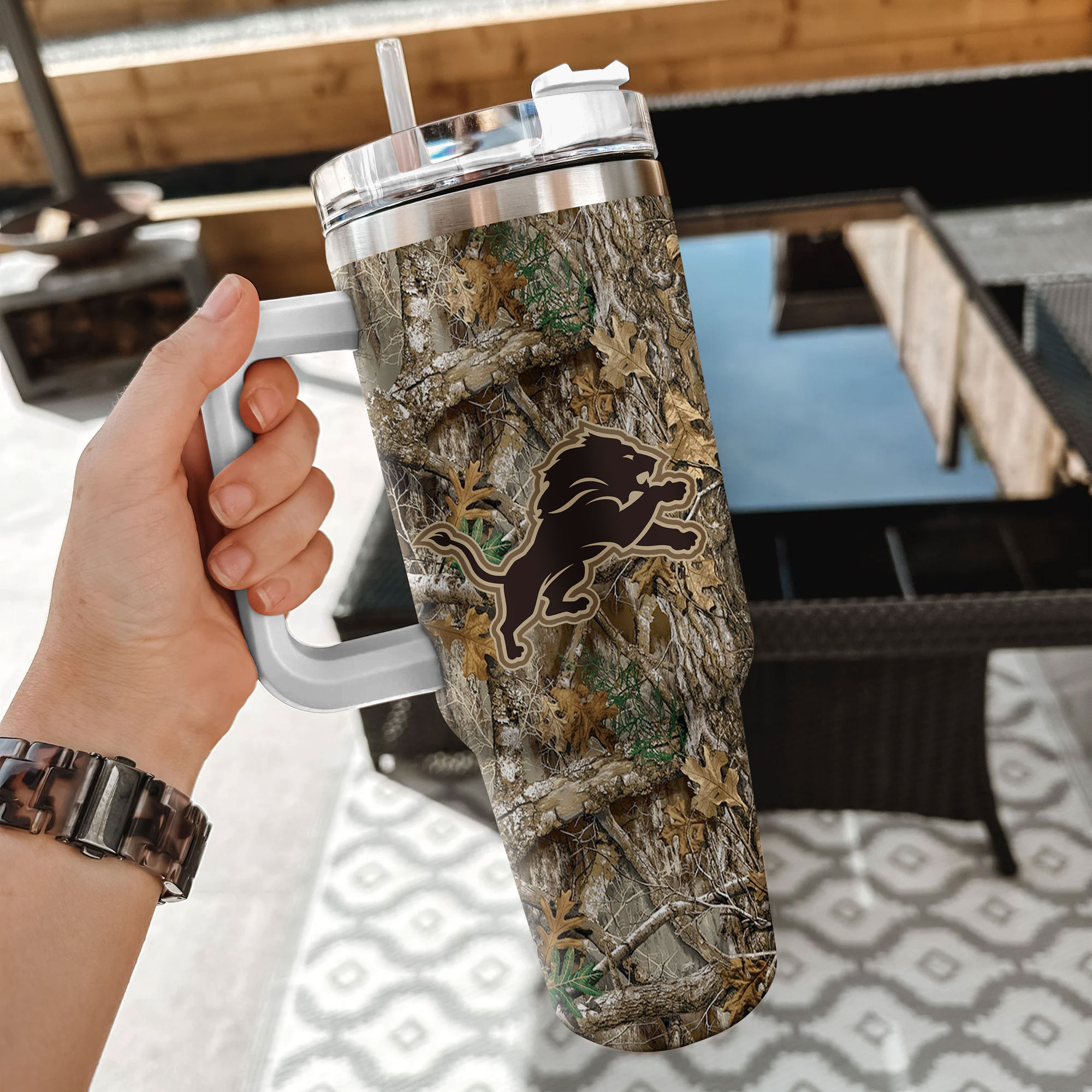 Detroit Lions NFL Hunting Realtree Custom Stanley Cup 40 oz 30 oz Tumbler With Handle