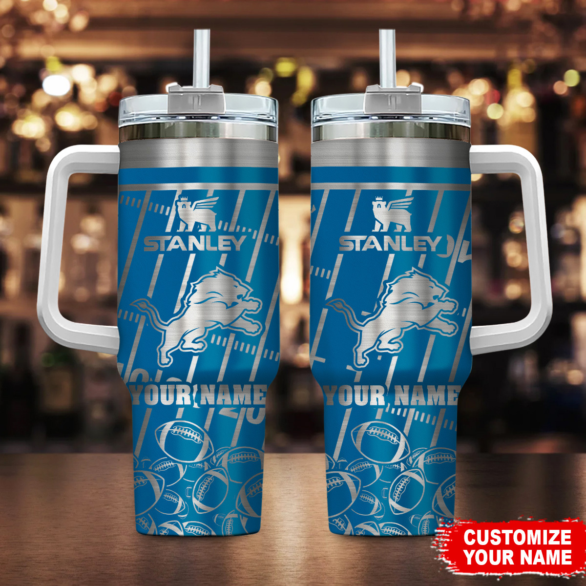 Detroit Lions NFL Silver Custom Stanley Cup 40 oz 30 oz Tumbler With Handle
