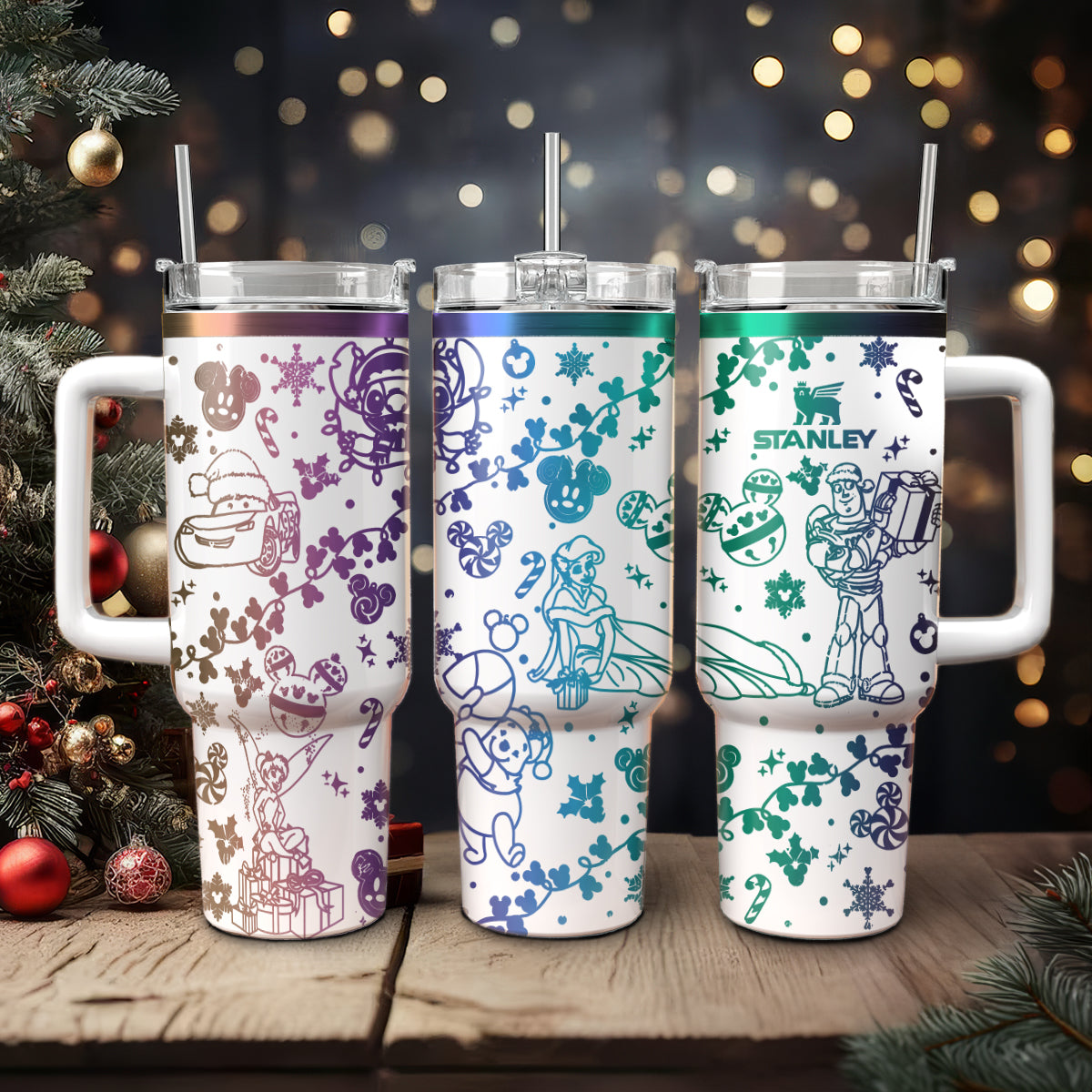 Disney Characters Cartoon Christmas Custom Stanley Cup 40 oz 30 oz Tumbler With Handle