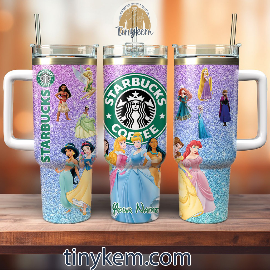 Disney Princesses Glitter Starbucks Disney Cartoon Custom Stanley Cup 40 oz 30 oz Tumbler With Handle