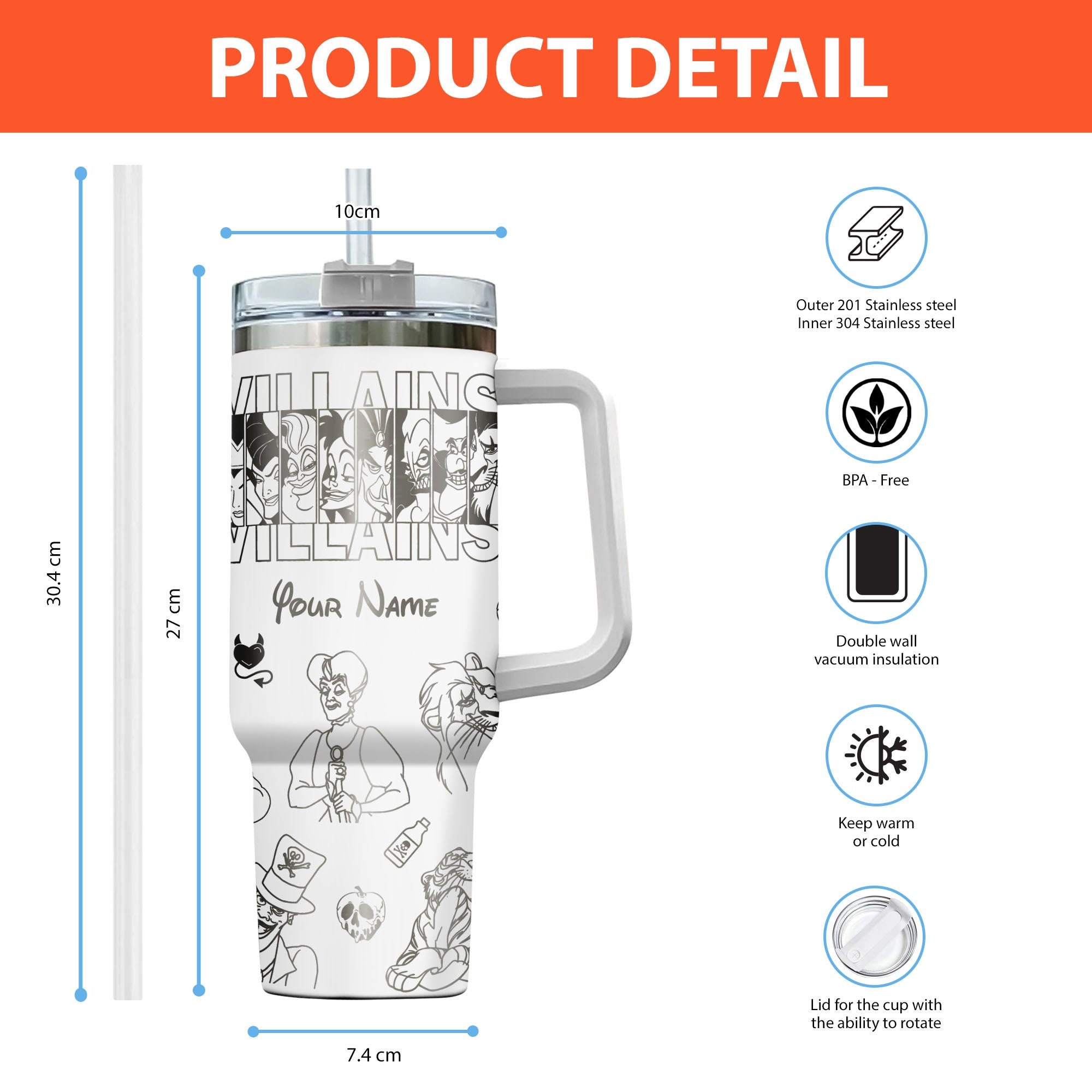 Disney Villains Cartoon Custom Stanley Cup 40 oz 30 oz Tumbler With Handle
