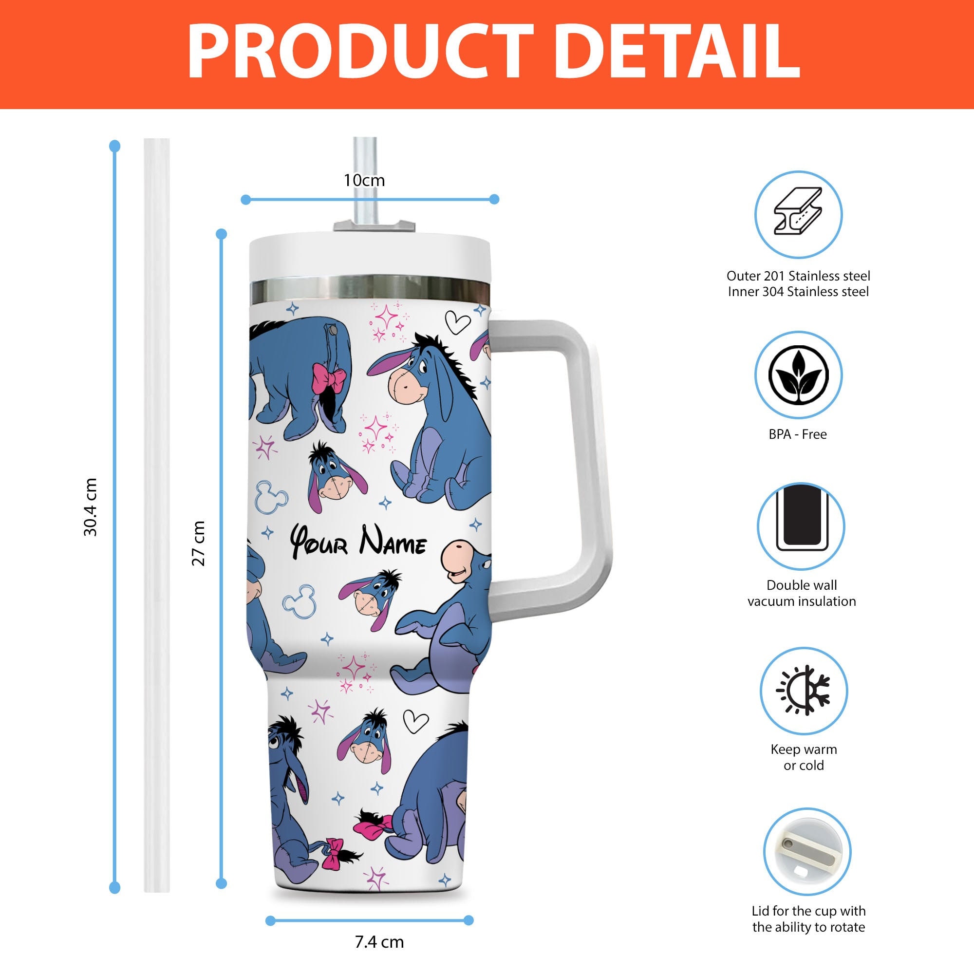 Eeyore Winnie The Pooh Disney Cartoon Custom Stanley Cup 40 oz 30 oz Tumbler With Handle