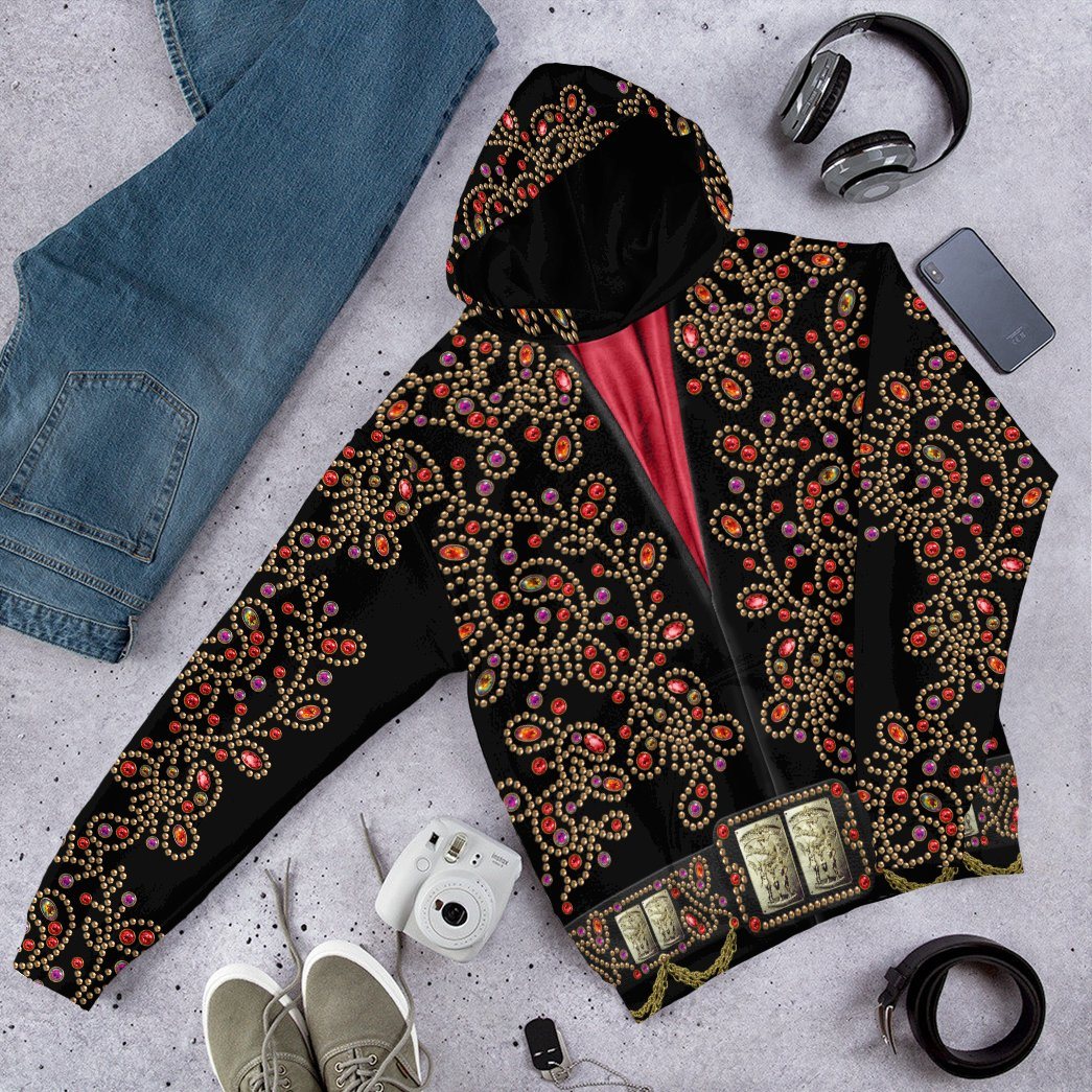 Elvis Presley Black Spanish Red Flower Costume Hoodie Sweatshirt T-Shirt Sweatpants Tracksuit - Stormmerch Exclusive