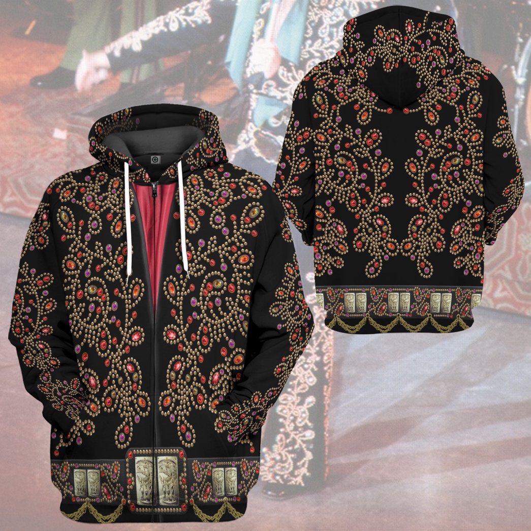 Elvis Presley Black Spanish Red Flower Costume Hoodie Sweatshirt T-Shirt Sweatpants Tracksuit - Stormmerch Exclusive