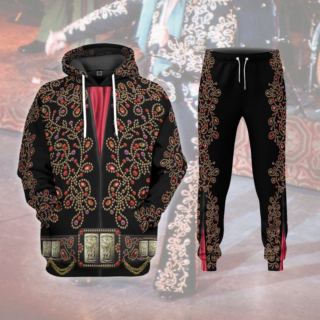 Elvis Presley Black Spanish Red Flower Costume Hoodie Sweatshirt T-Shirt Sweatpants Tracksuit - Stormmerch Exclusive