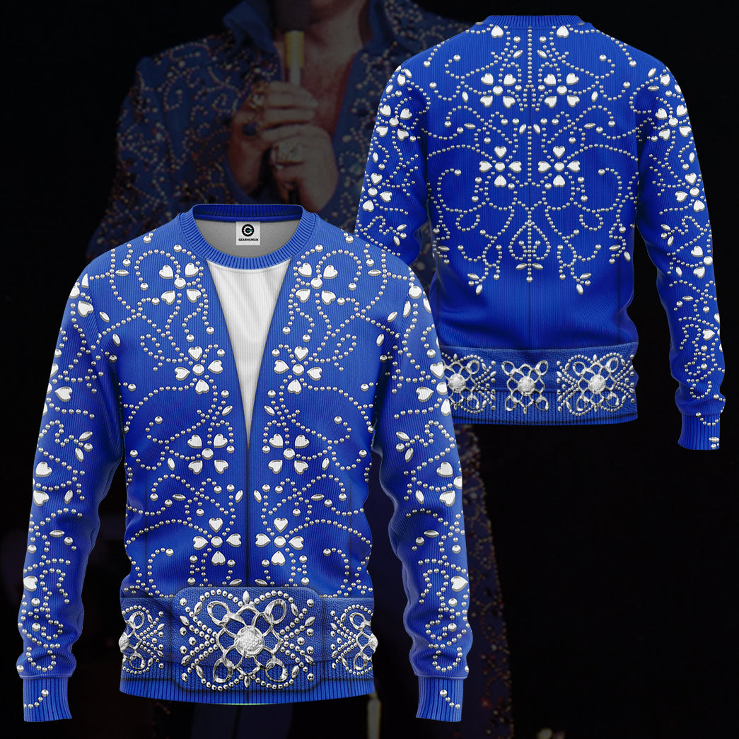 Elvis Presley Blue Swirl Jumpsuit Costume Hoodie Sweatshirt T-Shirt Sweatpants Tracksuit - Stormmerch Exclusive