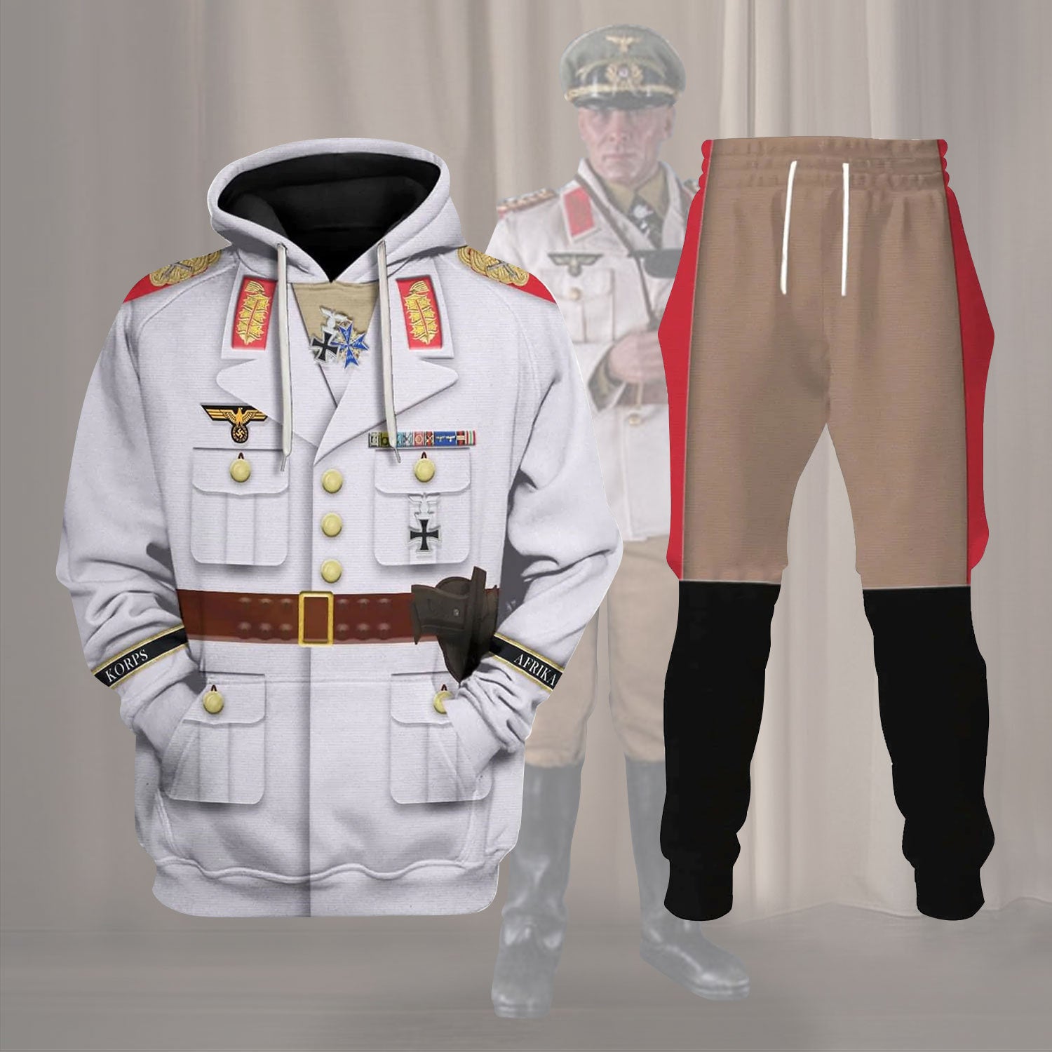 Erwin Rommel WWII German Soldier Costume Hoodie Sweatshirt T-Shirt Sweatpants Tracksuit - Stormmerch Exclusive