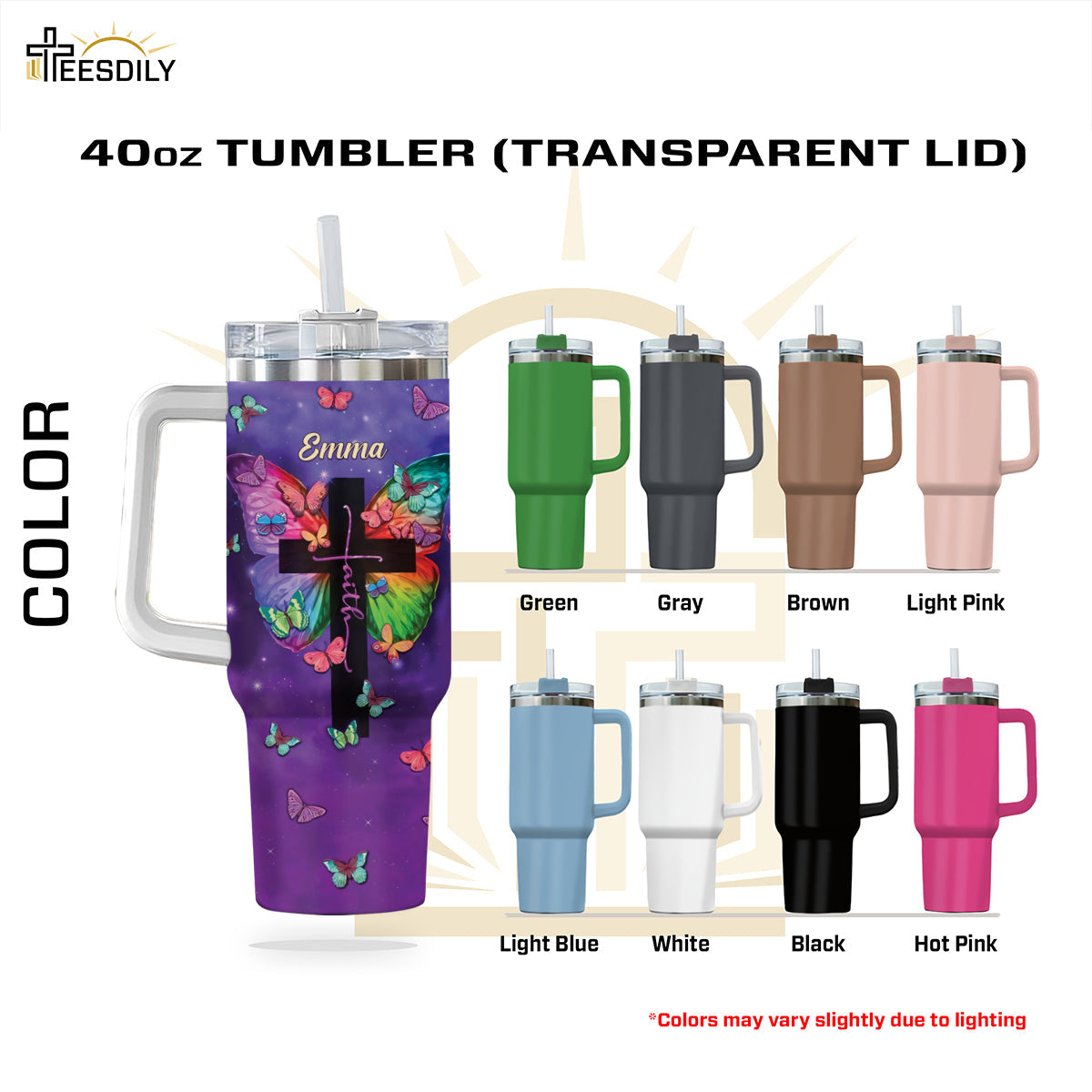 Faith Cross Butterfly Custom Stanley Cup 40 oz 30 oz Tumbler With Handle