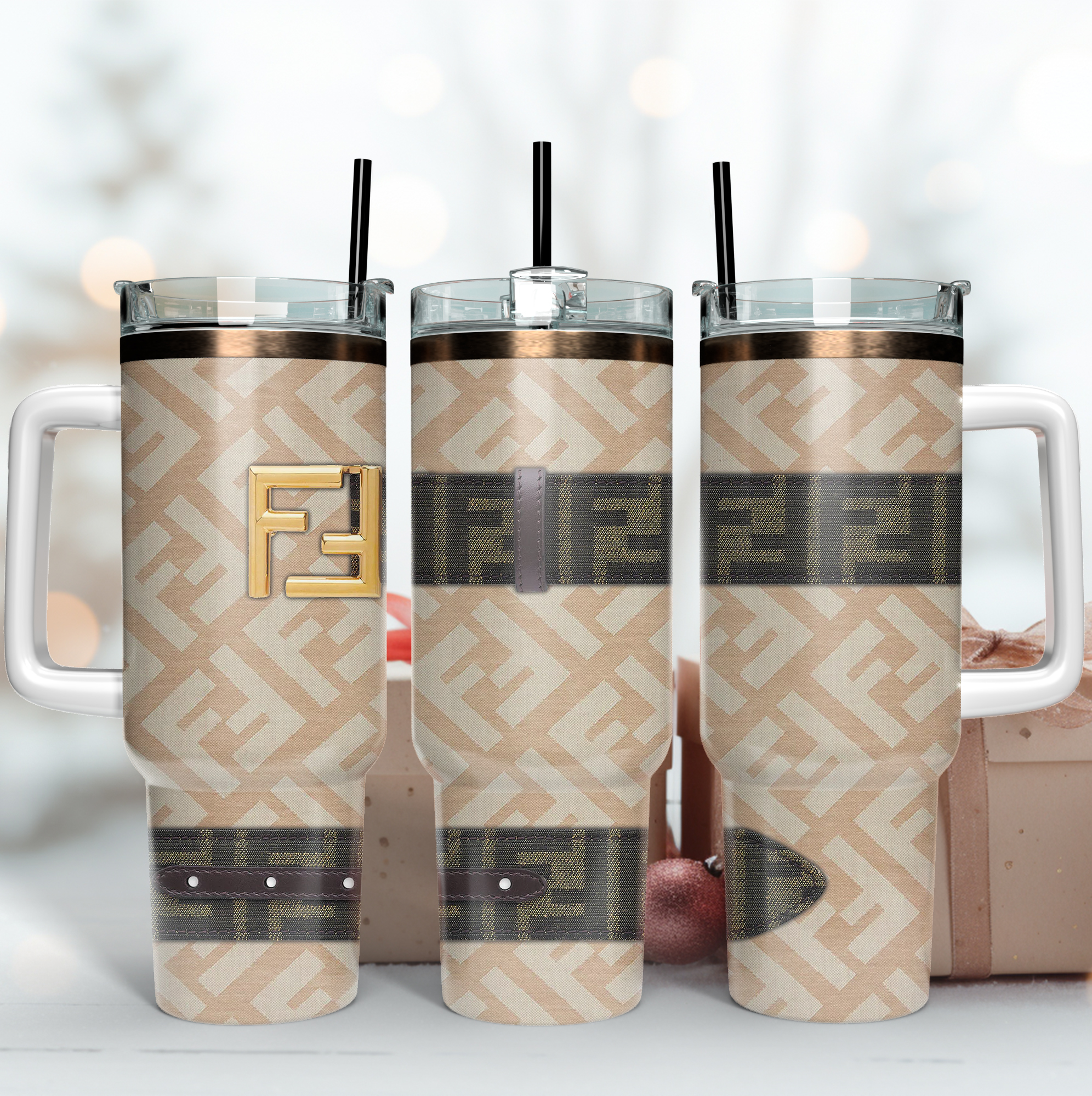 Fendi Belt Logo Pattern Custom Stanley Cup 40 oz 30 oz Tumbler With Handle