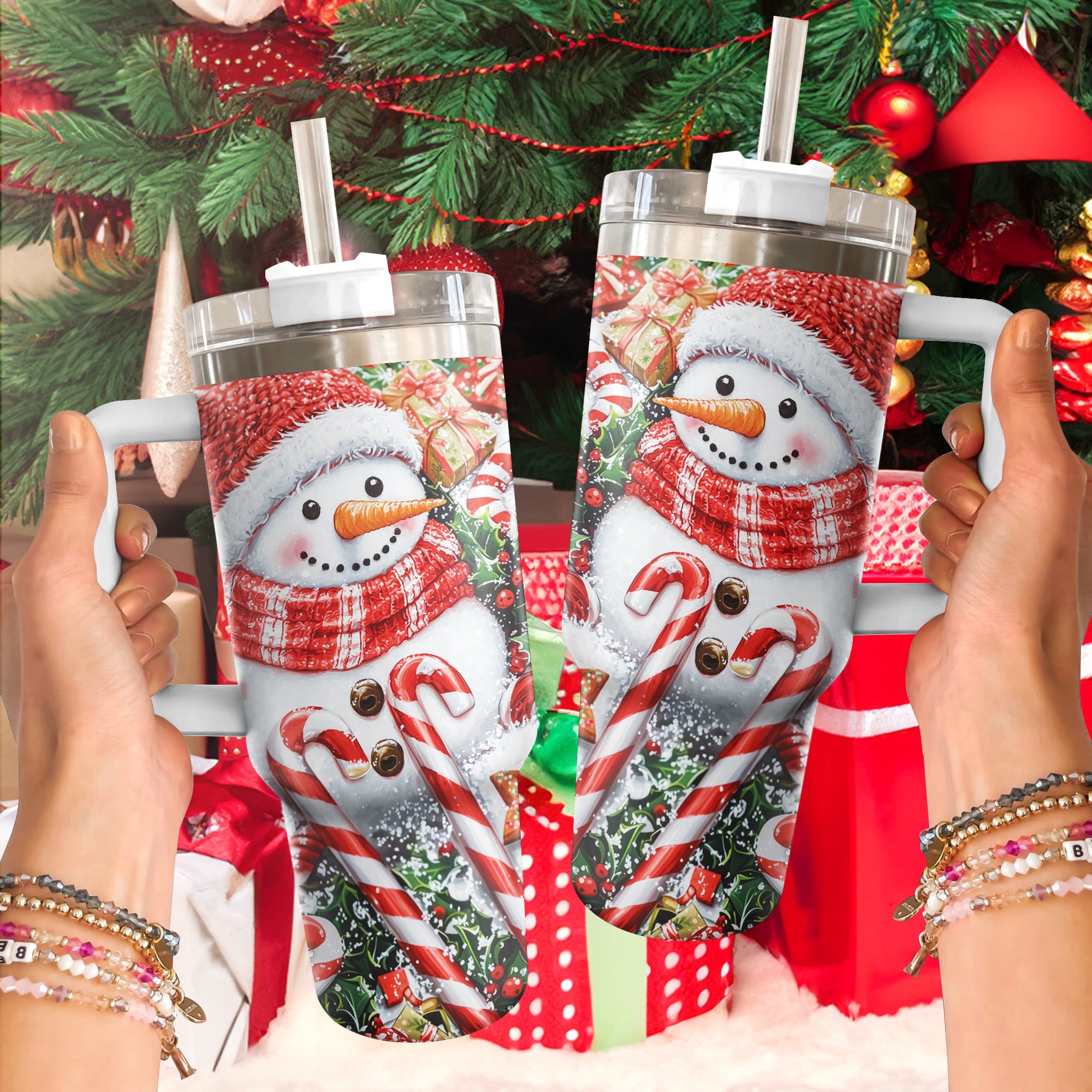 Festive Snowman Christmas Custom Stanley Cup 40 oz 30 oz Tumbler With Handle