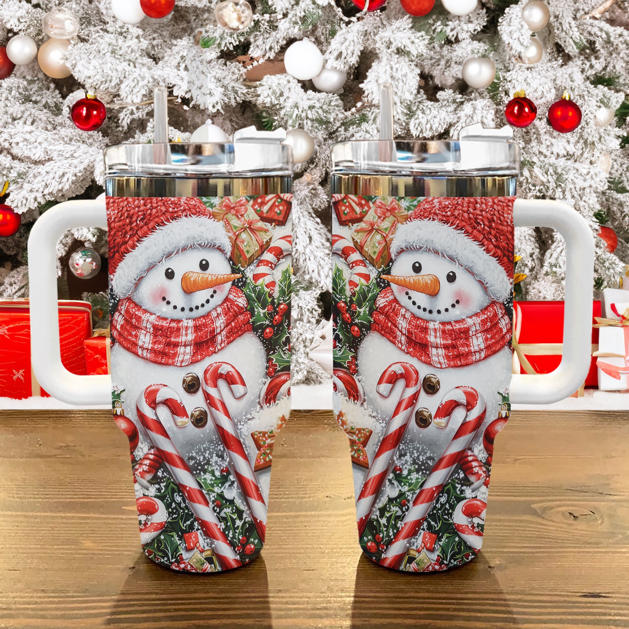 Festive Snowman Christmas Custom Stanley Cup 40 oz 30 oz Tumbler With Handle
