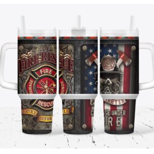 Fire Rescue with American Flag Custom Stanley Cup 40 oz 30 oz Tumbler With Handle