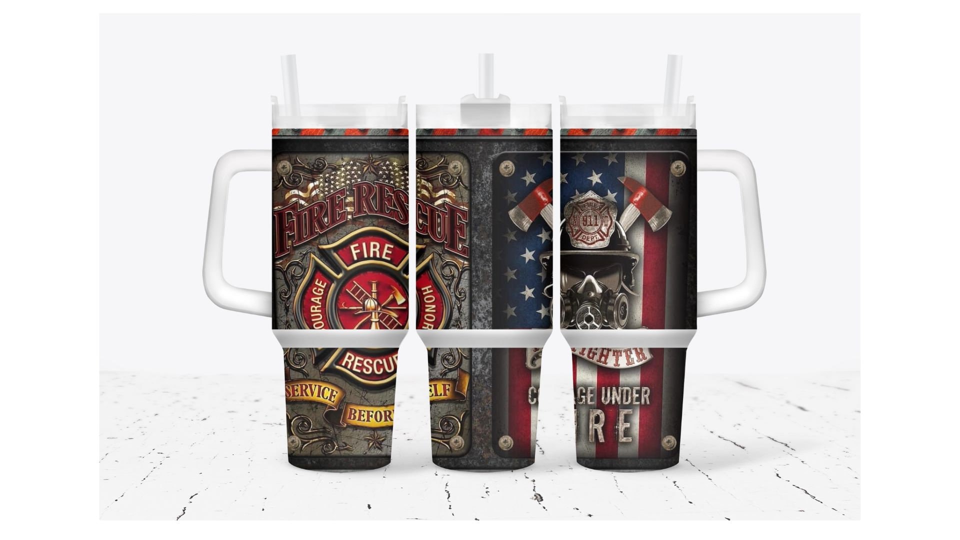 Fire Rescue with American Flag Custom Stanley Cup 40 oz 30 oz Tumbler With Handle