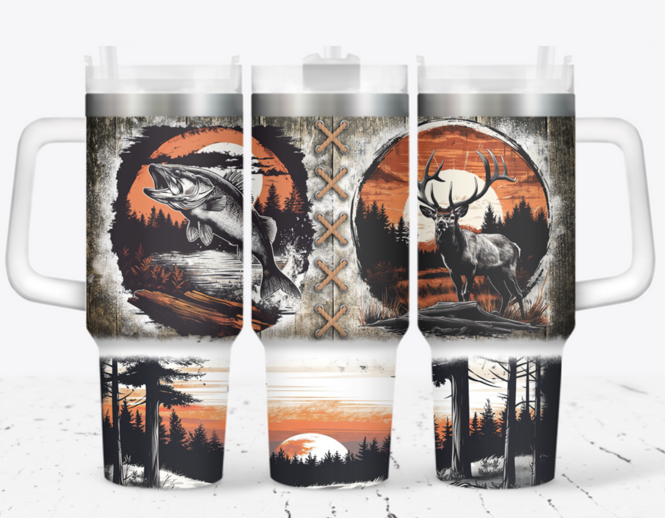 Fishing And Deer Hunting Custom Stanley Cup 40 oz 30 oz Tumbler With Handle