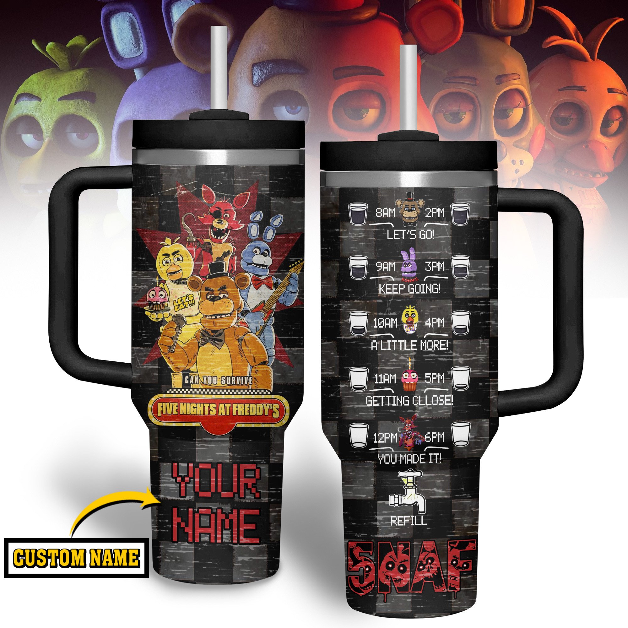 Five Nights at Freddy's Cartoon Custom Stanley Cup 40 oz 30 oz Tumbler With Handle