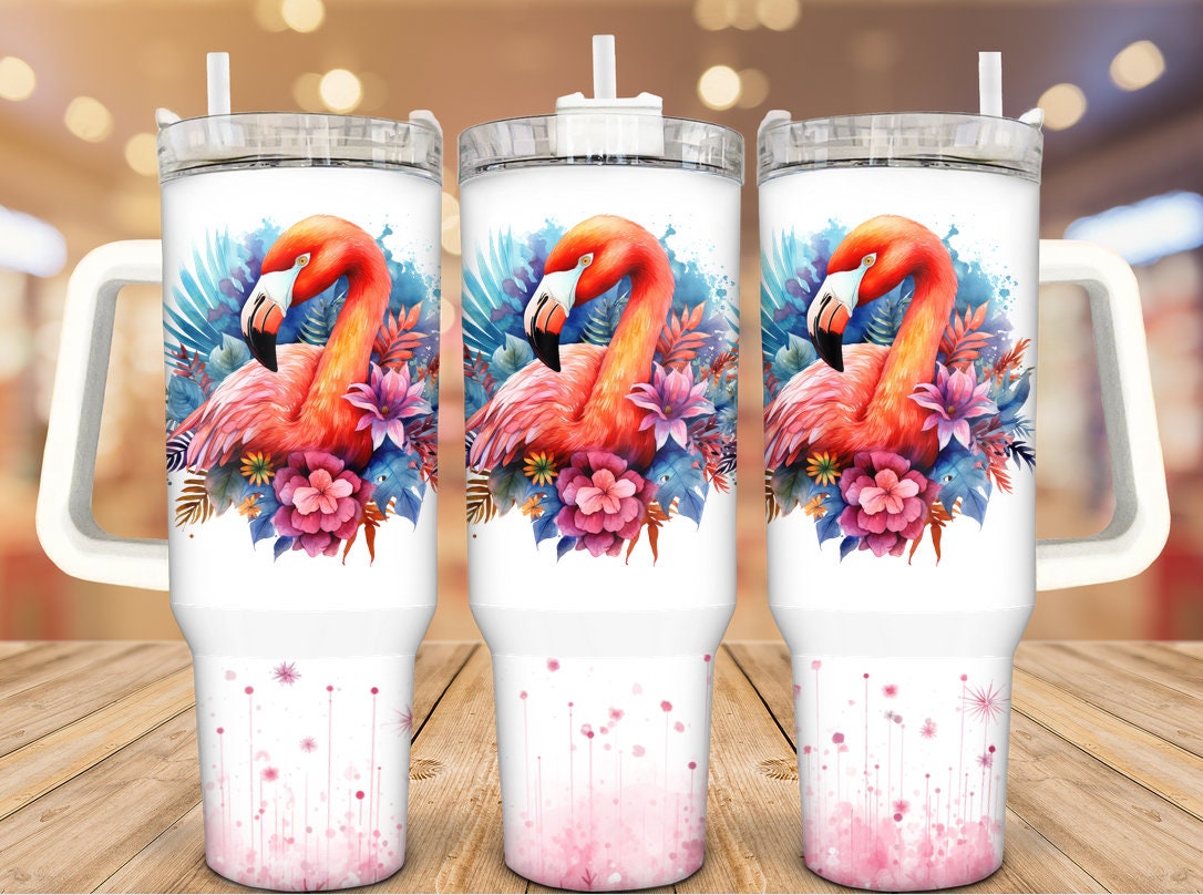 Floral Flamingo Custom Stanley Cup 40 oz 30 oz Tumbler With Handle