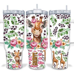 Floral Giraffe Leopard Print Custom Stanley Cup 40 oz 30 oz Tumbler With Handle