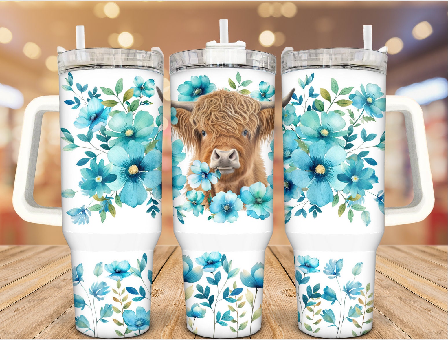 Floral Highland Cow Custom Stanley Cup 40 oz 30 oz Tumbler With Handle