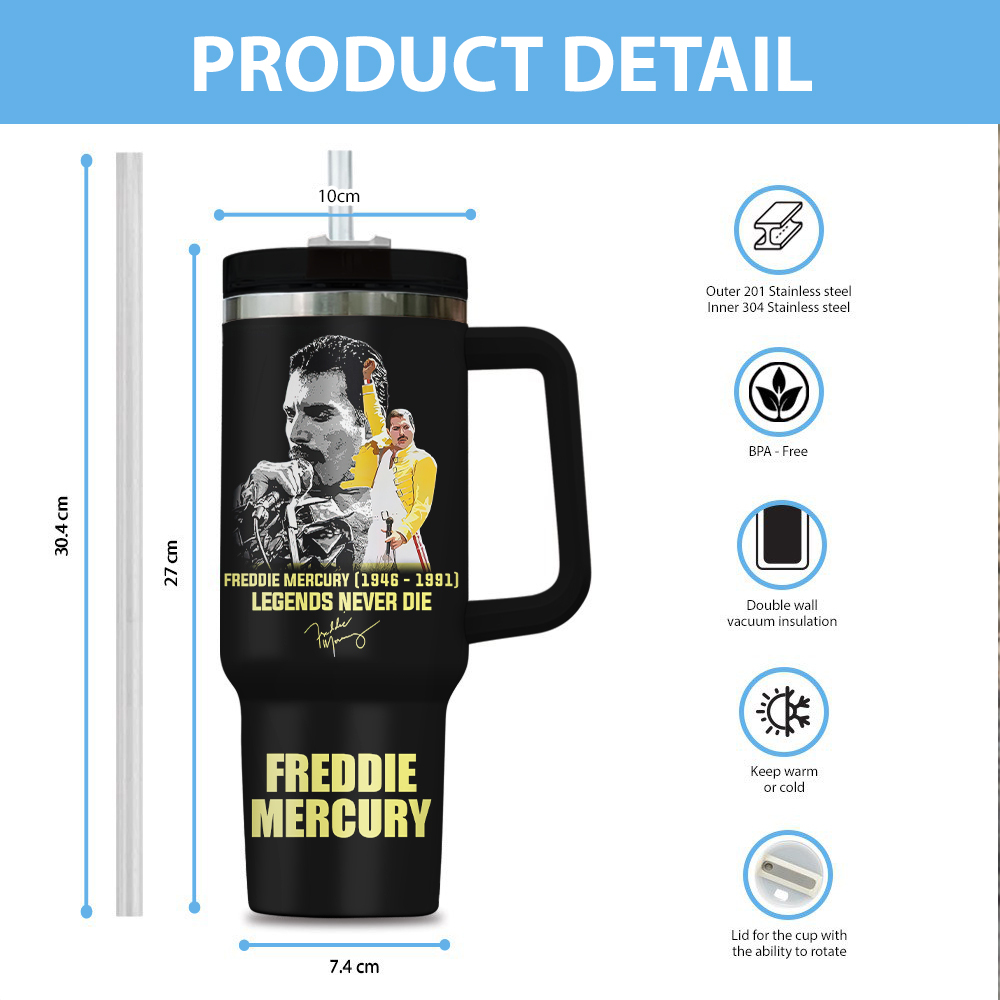 Freddie Mercury Legends Never Die Music Custom Stanley Cup 40 oz 30 oz Tumbler With Handle