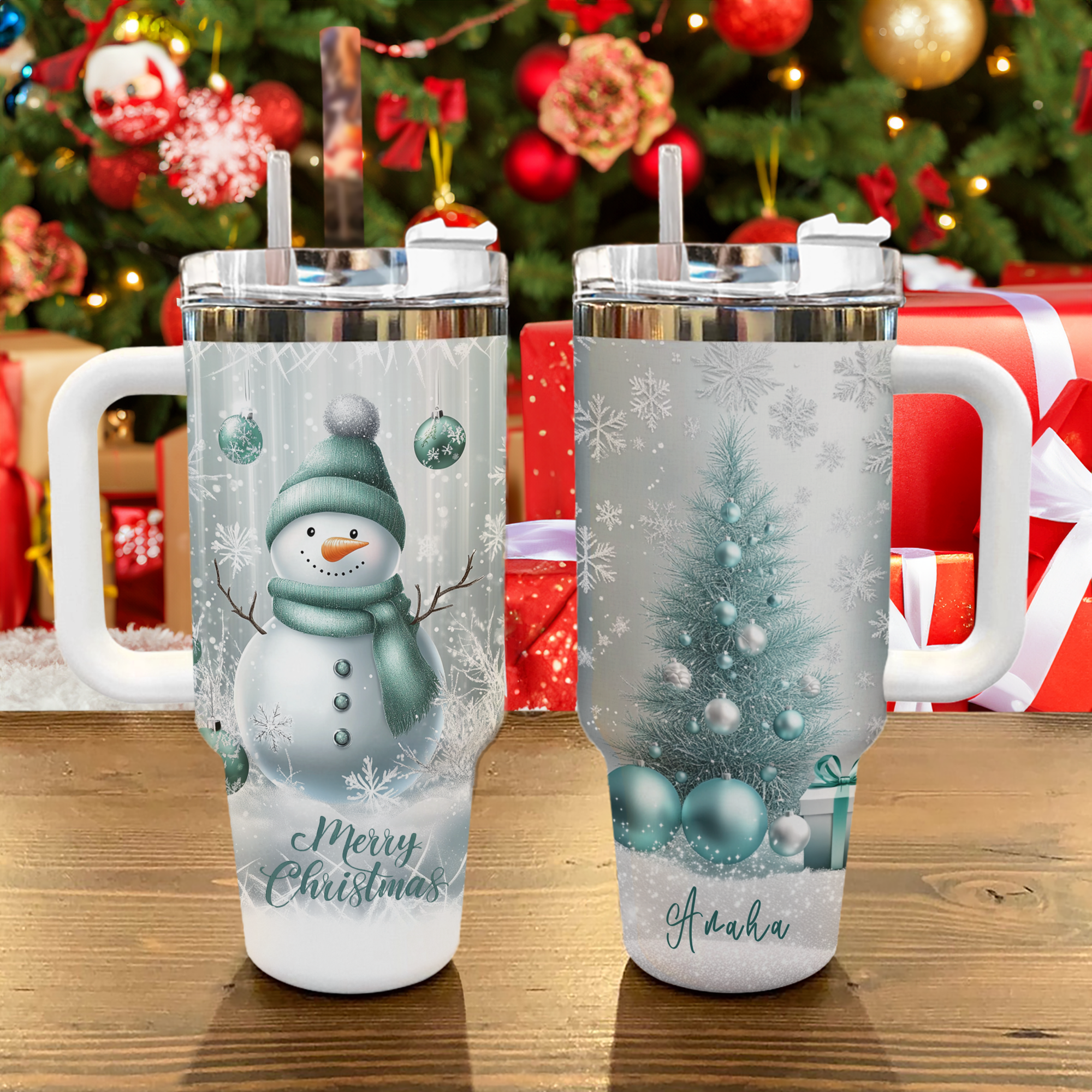 Frosty Mint Snowman Christmas Custom Stanley Cup 40 oz 30 oz Tumbler With Handle
