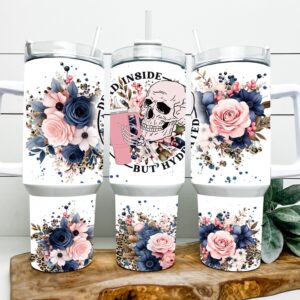 Funny Skeleton Floral Leopard Print Custom Stanley Cup 40 oz 30 oz Tumbler With Handle