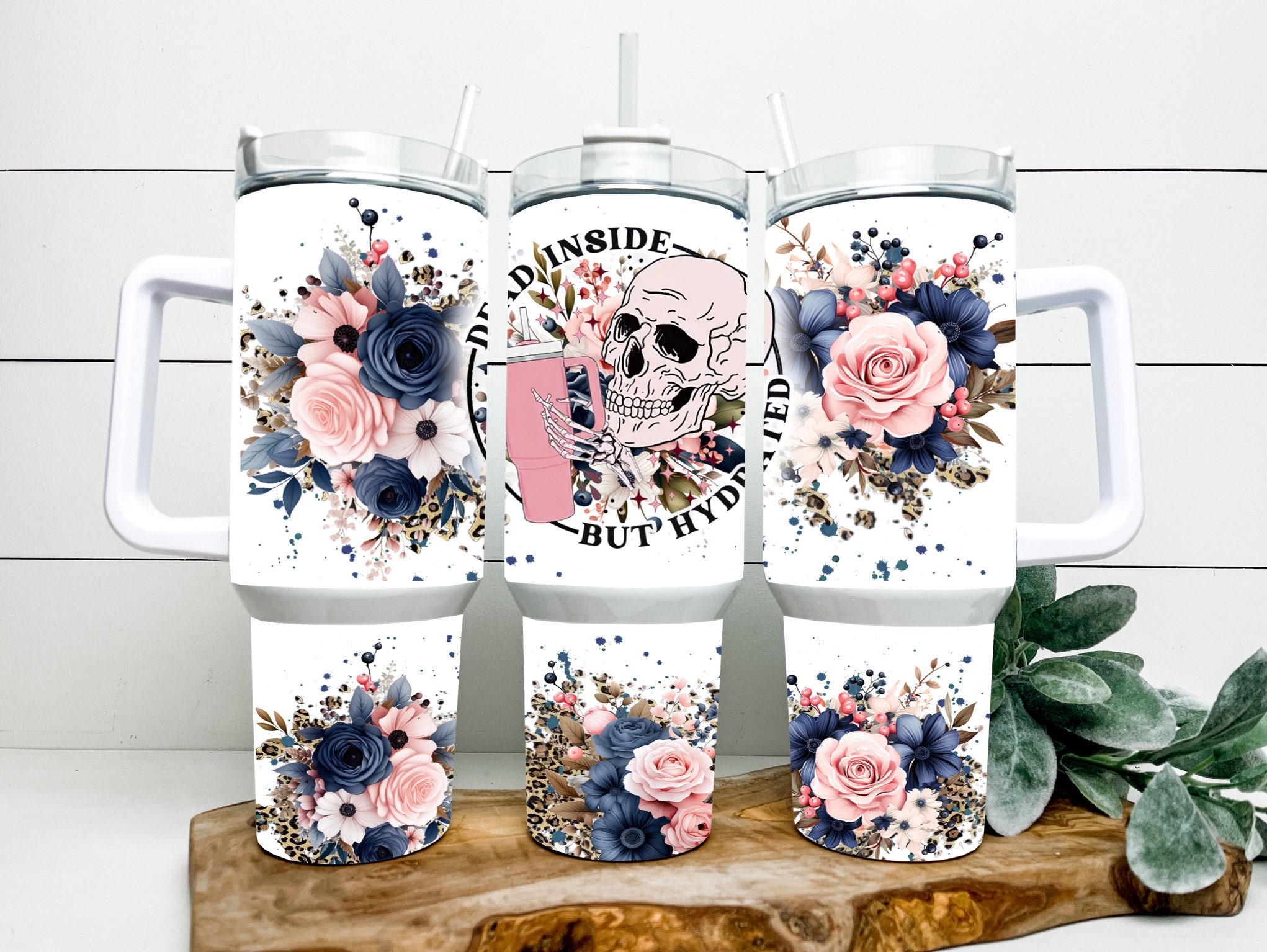 Funny Skeleton Floral Leopard Print Custom Stanley Cup 40 oz 30 oz Tumbler With Handle