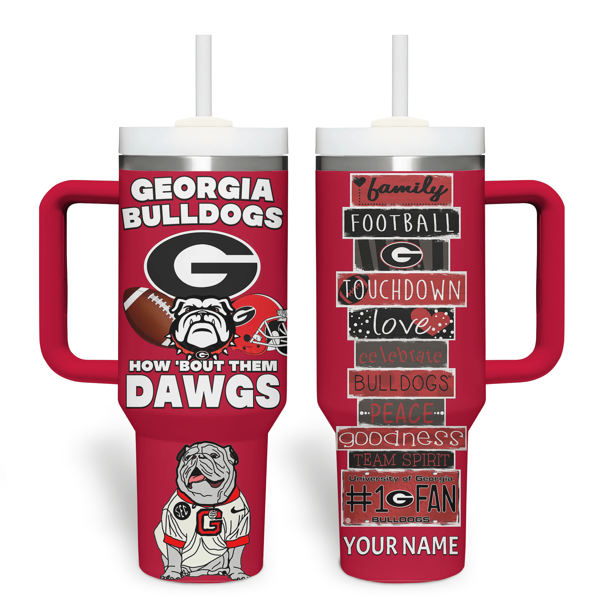 Georgia Bulldogs NCAA Sports Custom Stanley Cup 40 oz 30 oz Tumbler With Handle