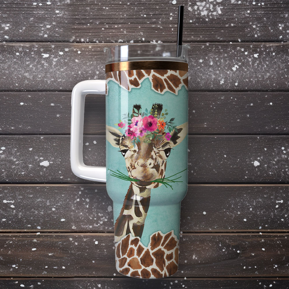 Giraffe And Flowers Custom Stanley Cup 40 oz 30 oz Tumbler With Handle