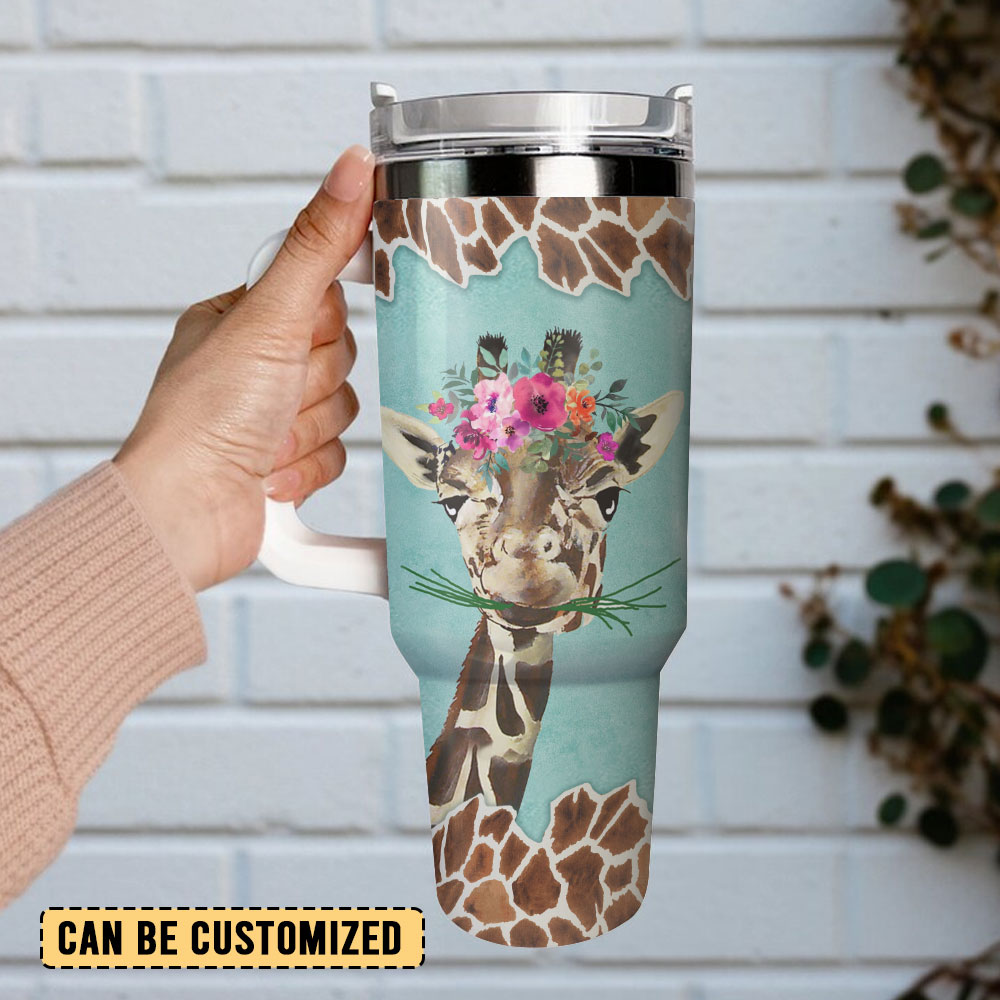 Giraffe And Flowers Custom Stanley Cup 40 oz 30 oz Tumbler With Handle