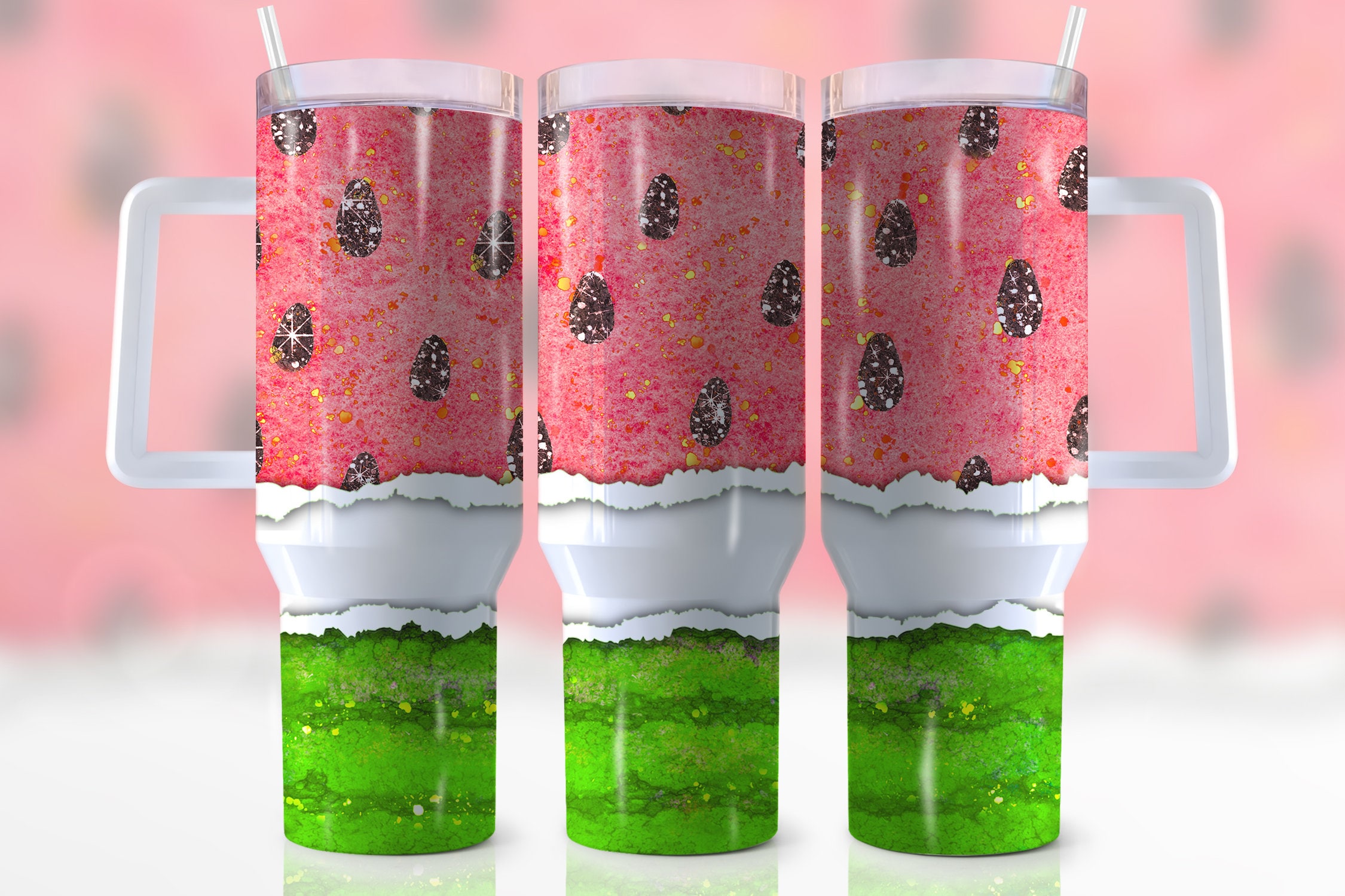 Glitter Watermelon Custom Stanley Cup 40 oz 30 oz Tumbler With Handle