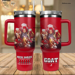 GOAT Nick Saban 17 Seasons At Alabama Tribute NCAA Custom Stanley Cup 40 oz 30 oz Tumbler With Handle