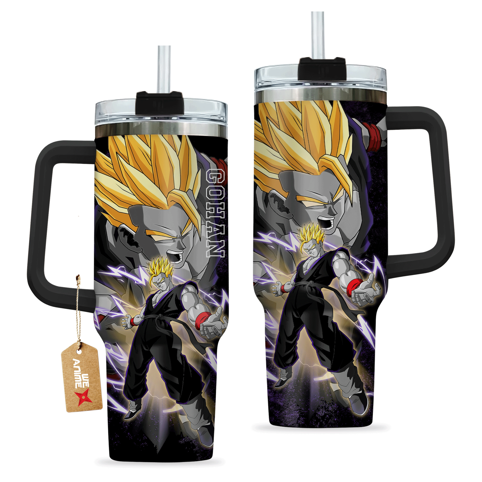 Gohan Adult Super Saiyan 2 Dragon Ball Anime Custom Stanley Cup 40 oz 30 oz Tumbler With Handle
