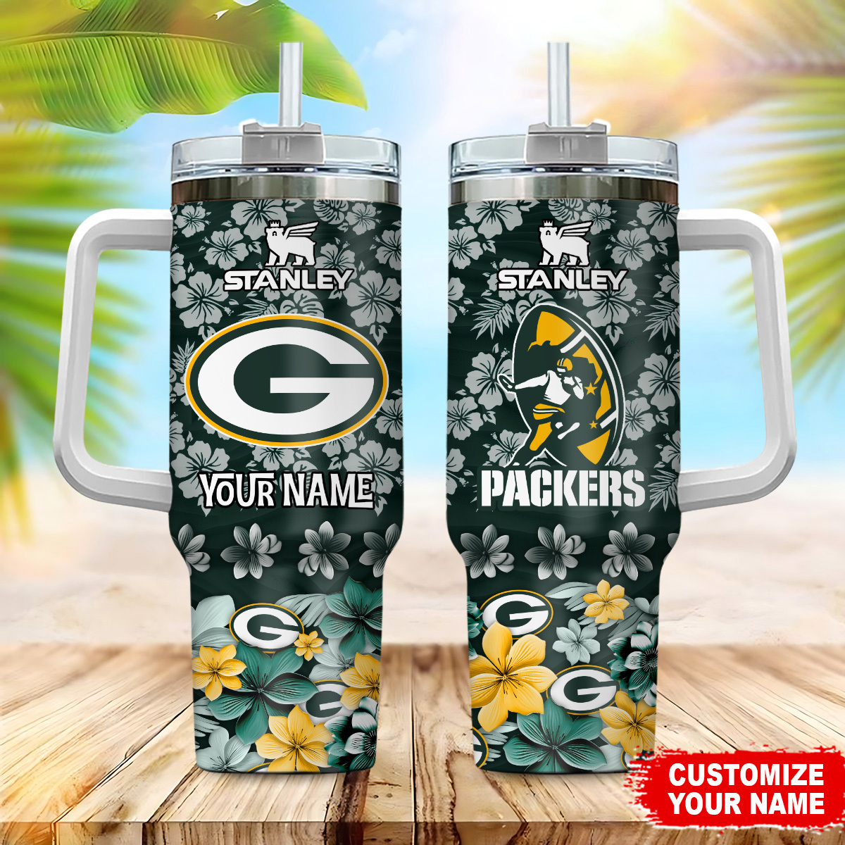 Green Bay Packers NFL Tropical Floral Custom Stanley Cup 40 oz 30 oz Tumbler With Handle