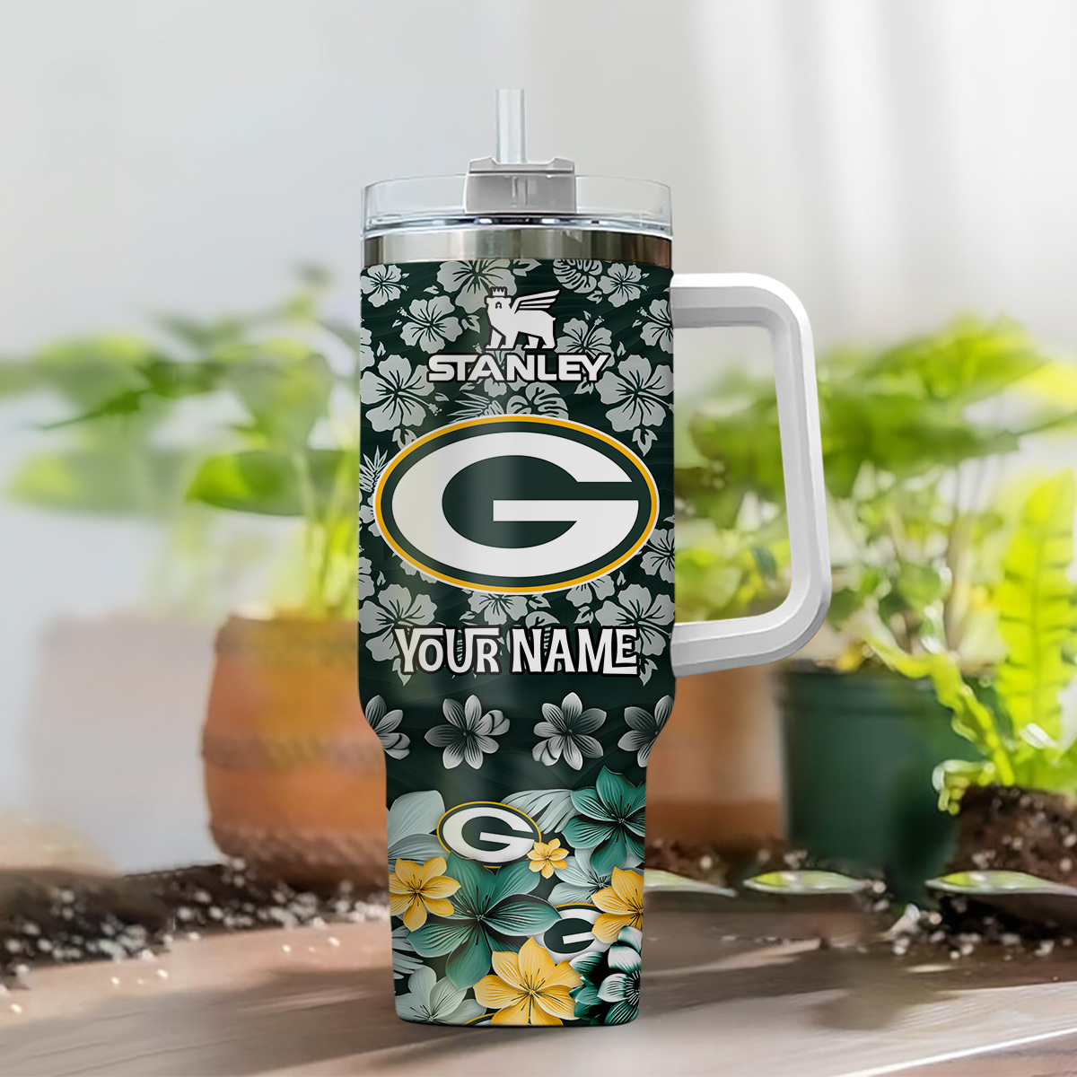 Green Bay Packers NFL Tropical Floral Custom Stanley Cup 40 oz 30 oz Tumbler With Handle