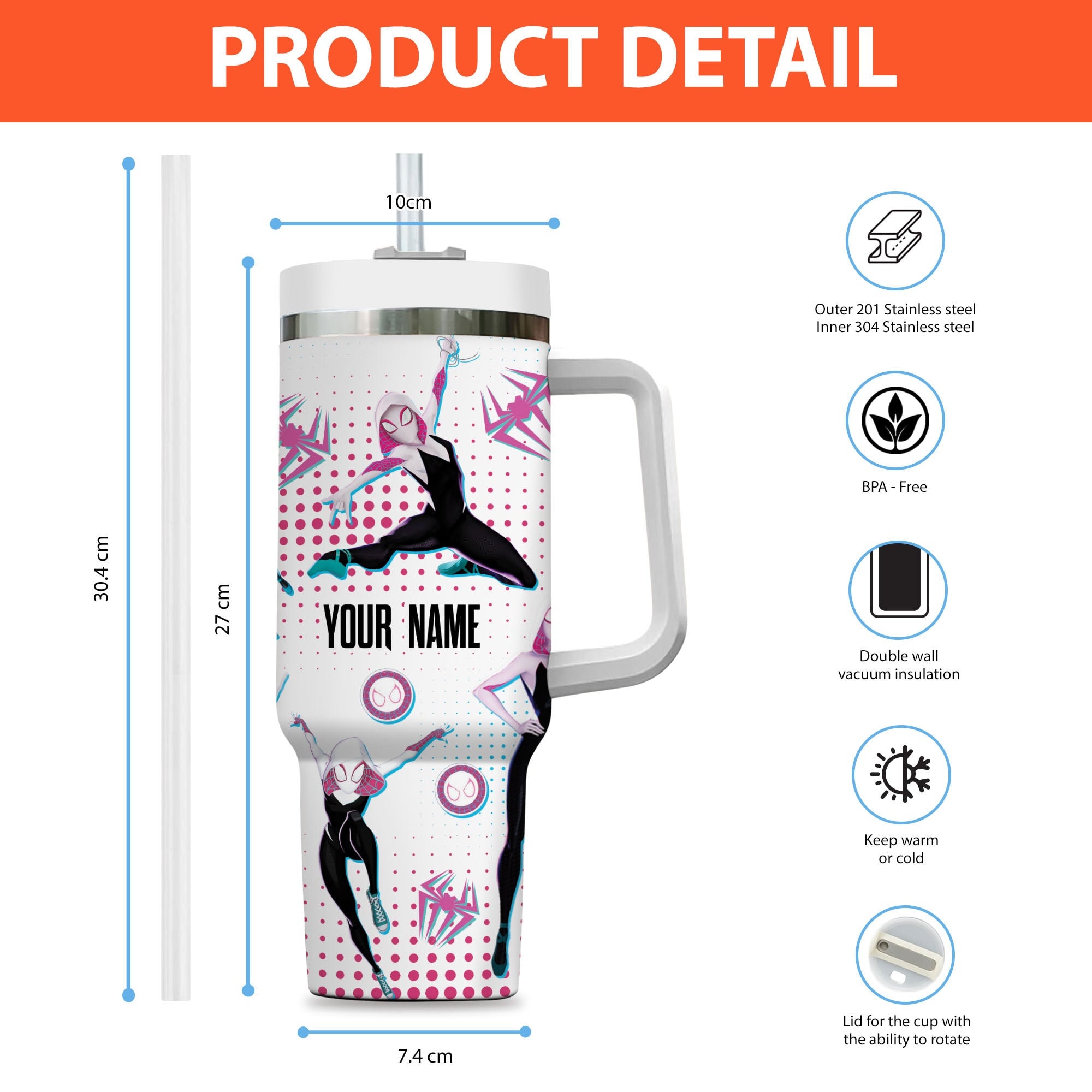 Gwen Stacy SpiderGwen Marvel Cartoon Custom Stanley Cup 40 oz 30 oz Tumbler With Handle