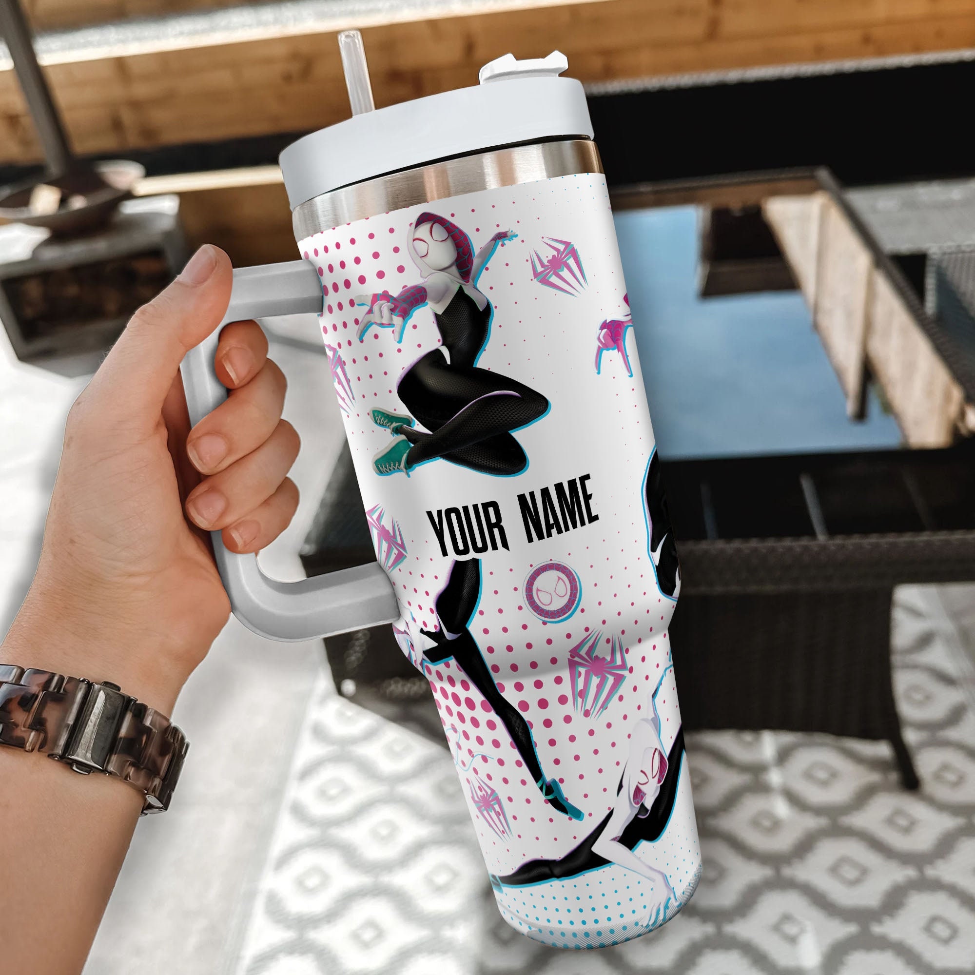 Gwen Stacy SpiderGwen Marvel Cartoon Custom Stanley Cup 40 oz 30 oz Tumbler With Handle