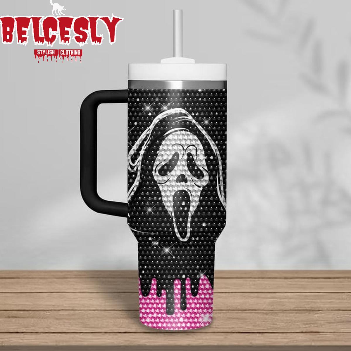 Halloween Bling Ghostface Scream Movies Custom Stanley Cup 40 oz 30 oz Tumbler With Handle