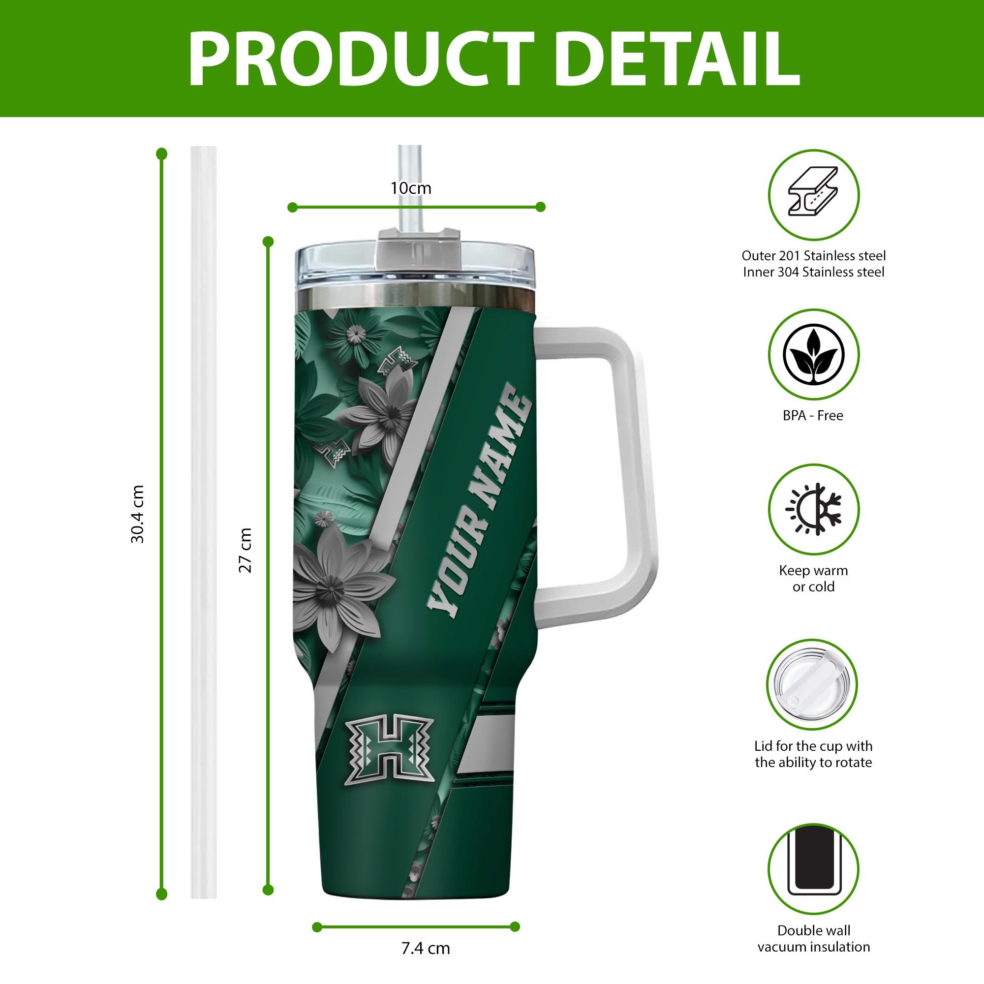 Hawaii Rainbow Warriors NCAA Custom Stanley Cup 40 oz 30 oz Tumbler With Handle
