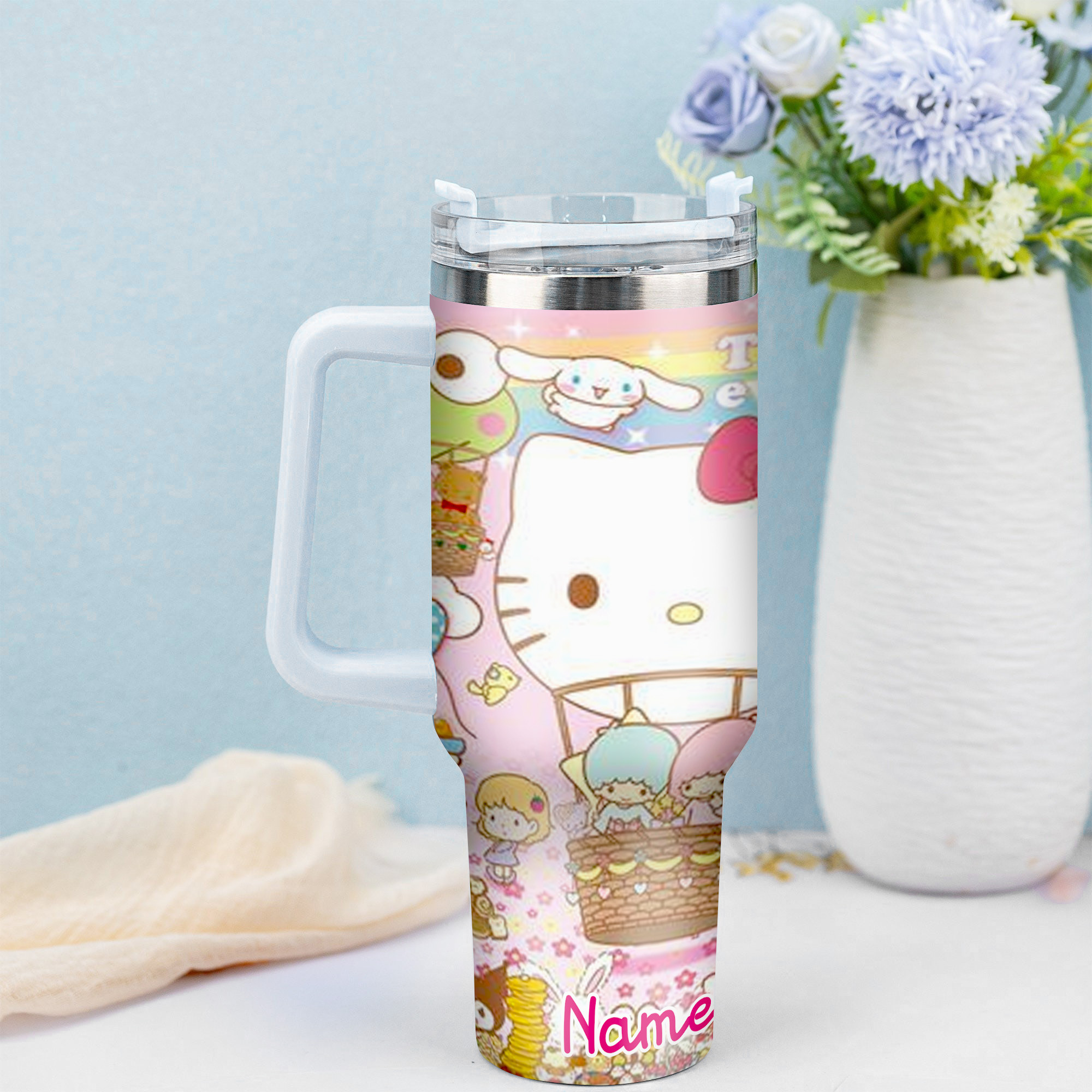 Hello Kitty Cartoon Custom Stanley Cup 40 oz 30 oz Tumbler With Handle