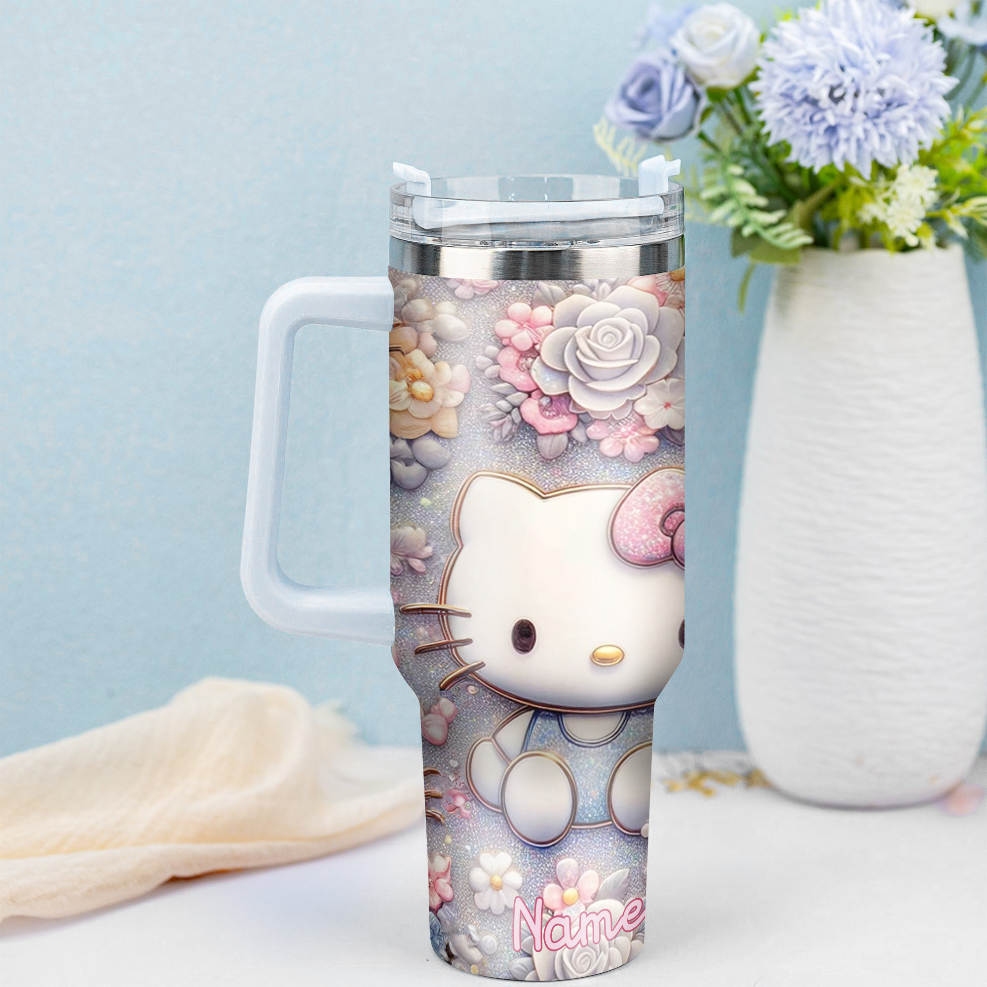 Hello Kitty Cartoon Custom Stanley Cup 40 oz 30 oz Tumbler With Handle