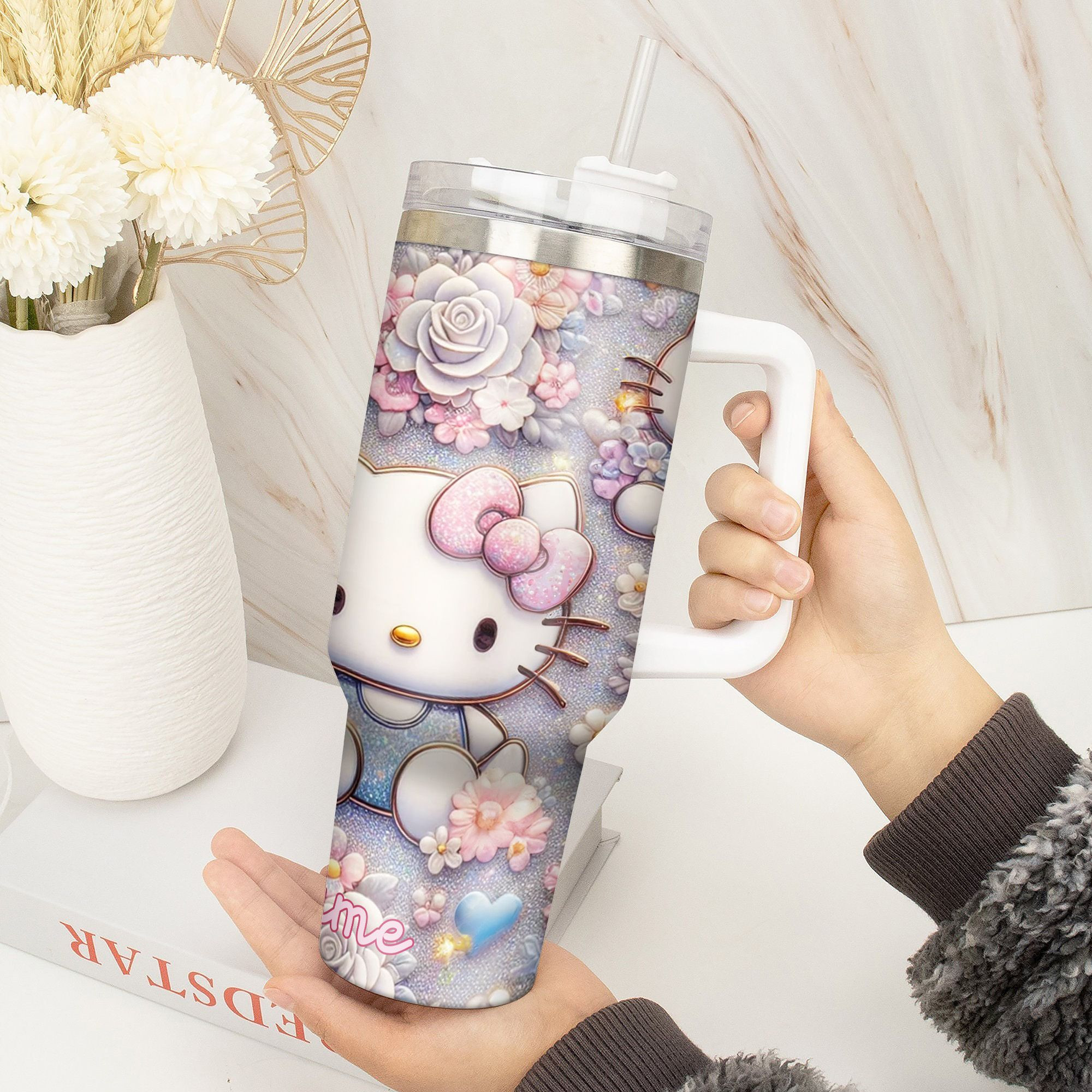 Hello Kitty Cartoon Custom Stanley Cup 40 oz 30 oz Tumbler With Handle