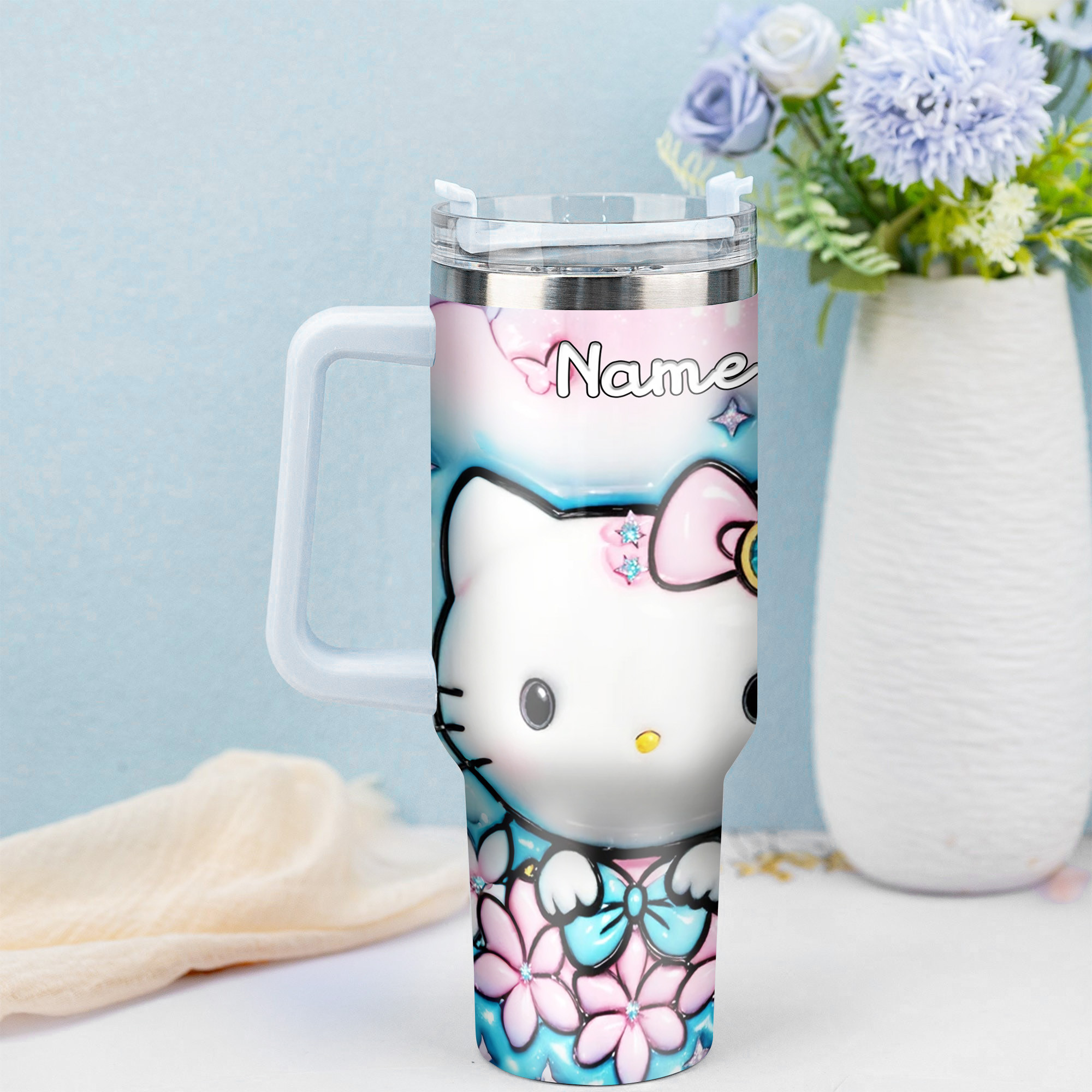 Hello Kitty Cartoon Custom Stanley Cup 40 oz 30 oz Tumbler With Handle