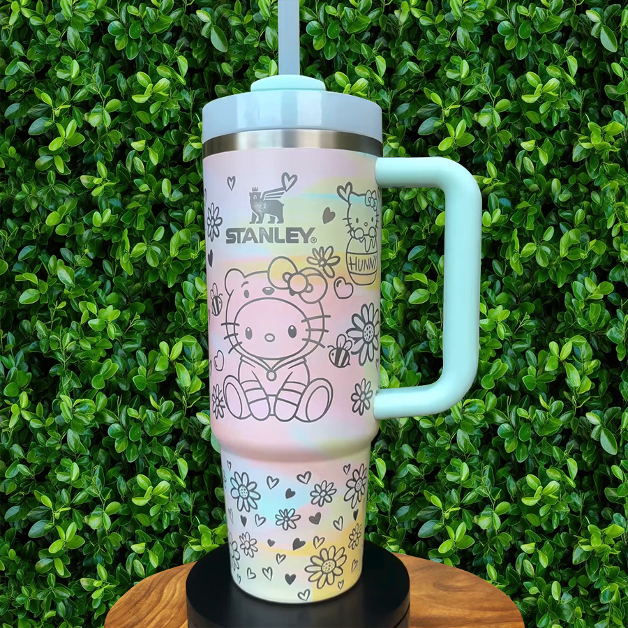 Hello Kitty With Winnie The Pooh Cartoon Custom Stanley Cup 40 oz 30 oz Tumbler With Handle