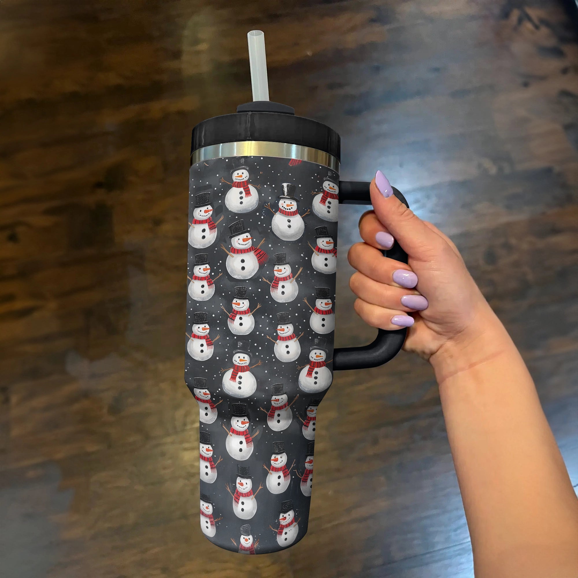 Holiday Hugs Snowman Christmas Custom Stanley Cup 40 oz 30 oz Tumbler With Handle