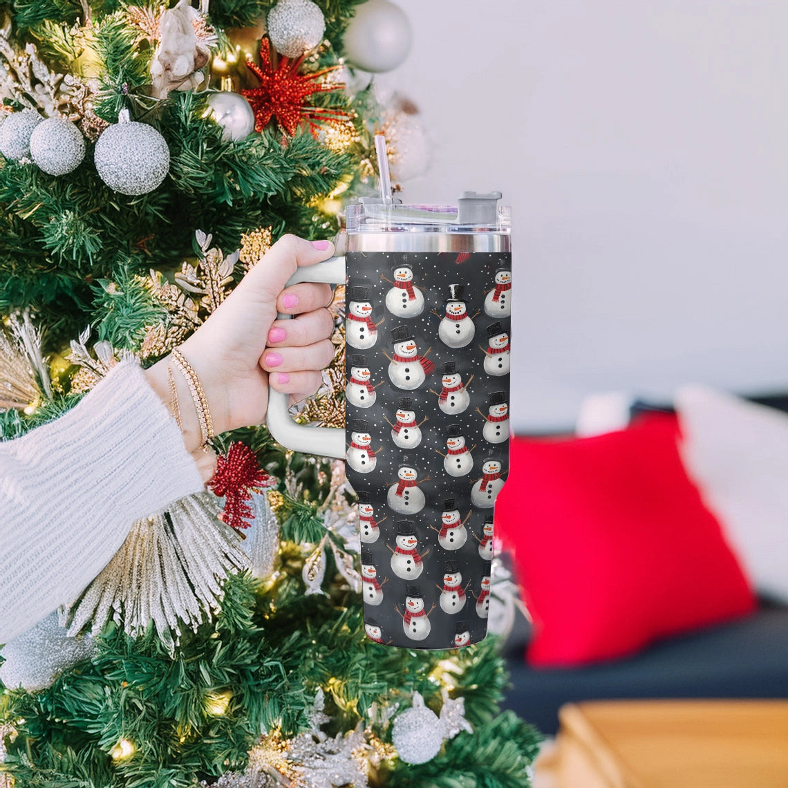 Holiday Hugs Snowman Christmas Custom Stanley Cup 40 oz 30 oz Tumbler With Handle